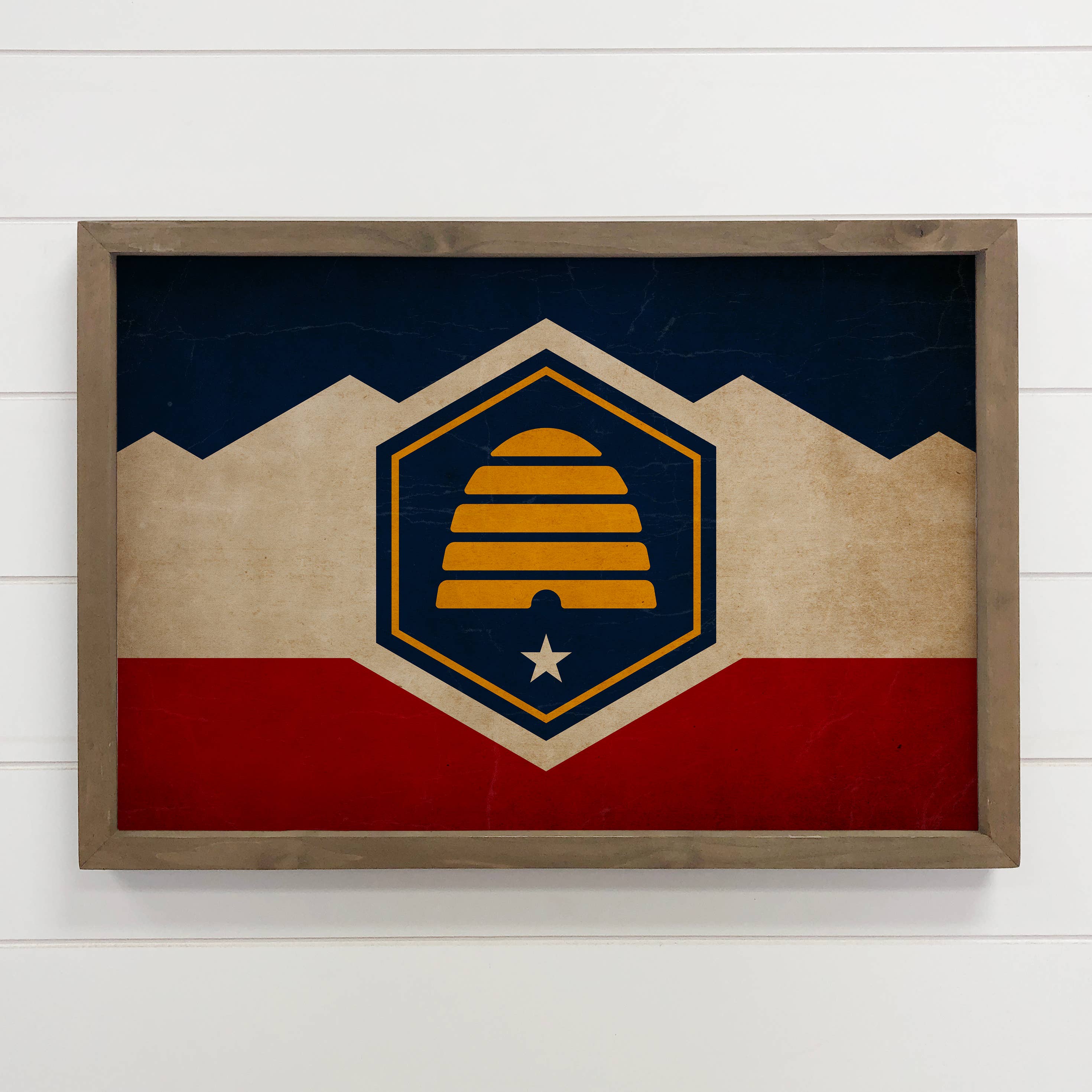 Utah Vintage Flag - State Flag Canvas Art - Wood Framed Art