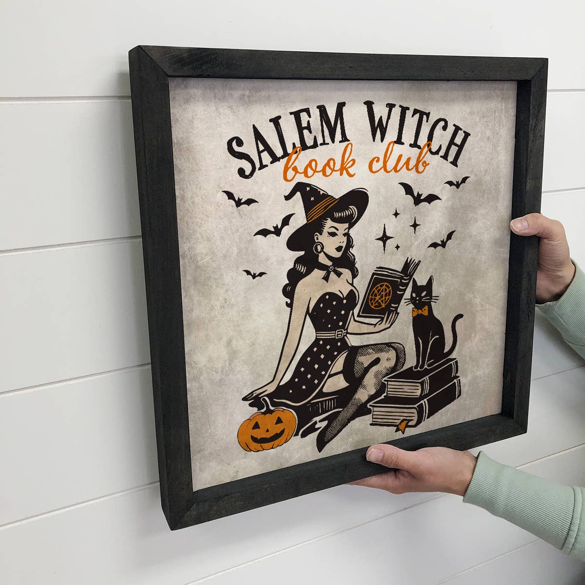 Salem Witch Book Club - Halloween Canvas Word Art - Framed