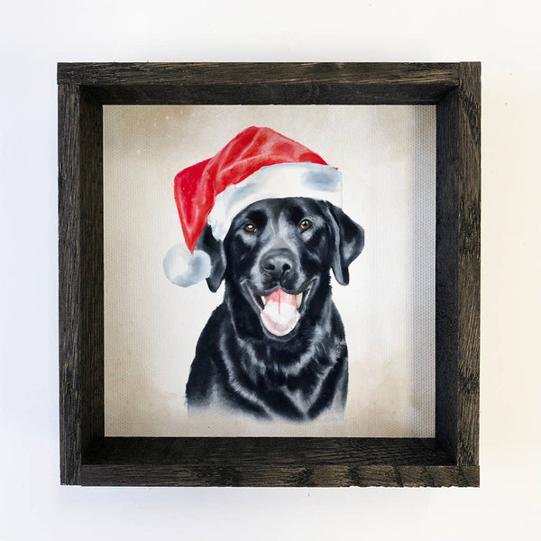 Black Lab Dog in Santa Hat Christmas Small Canvas Sign Print