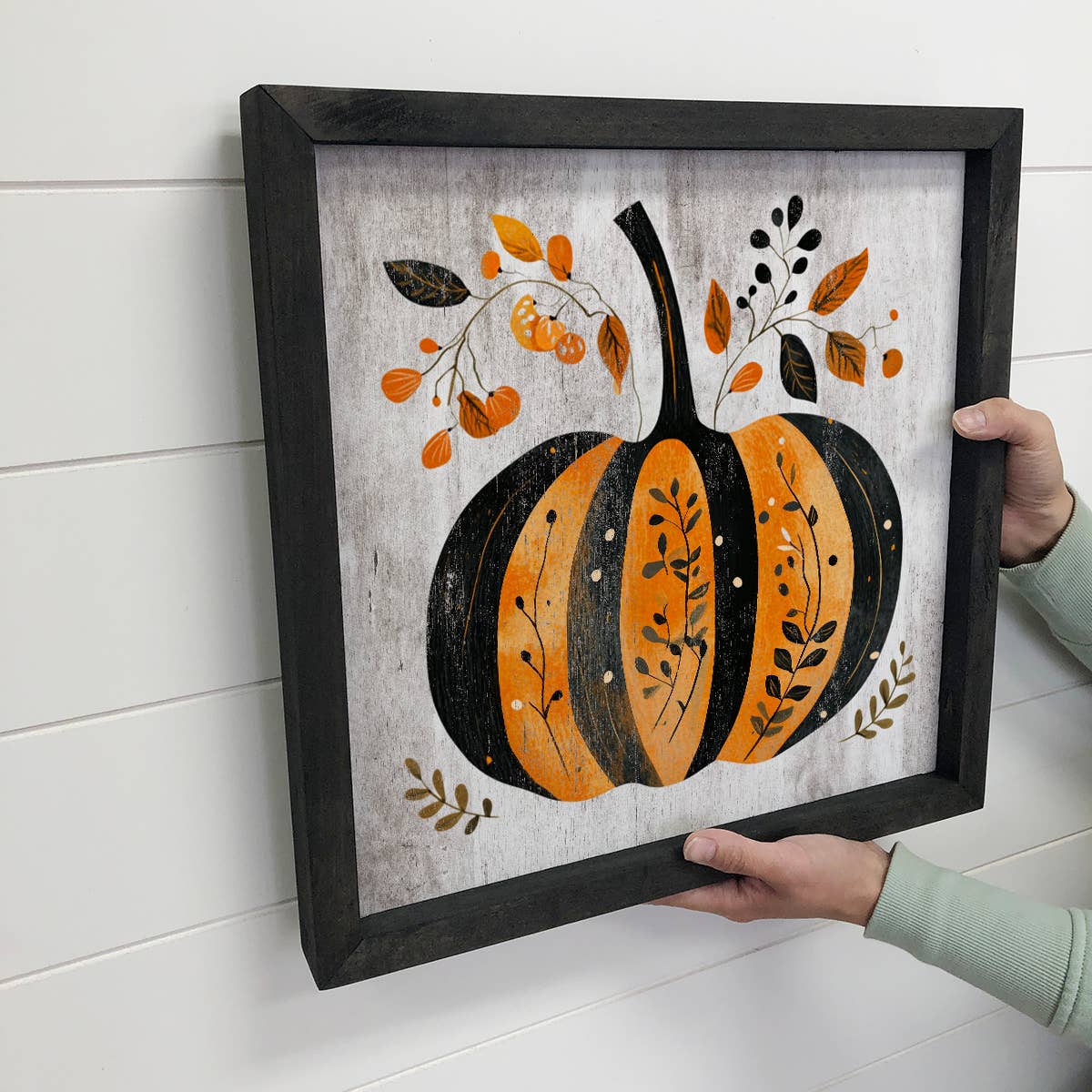 Folk Halloween Black and Orange Pumpkin - Halloween Wall Art