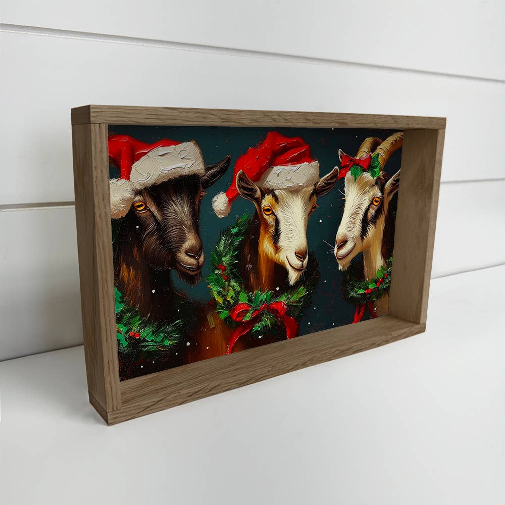 Three Christmas Goats - Christmas Canvas Art - Wood Framed