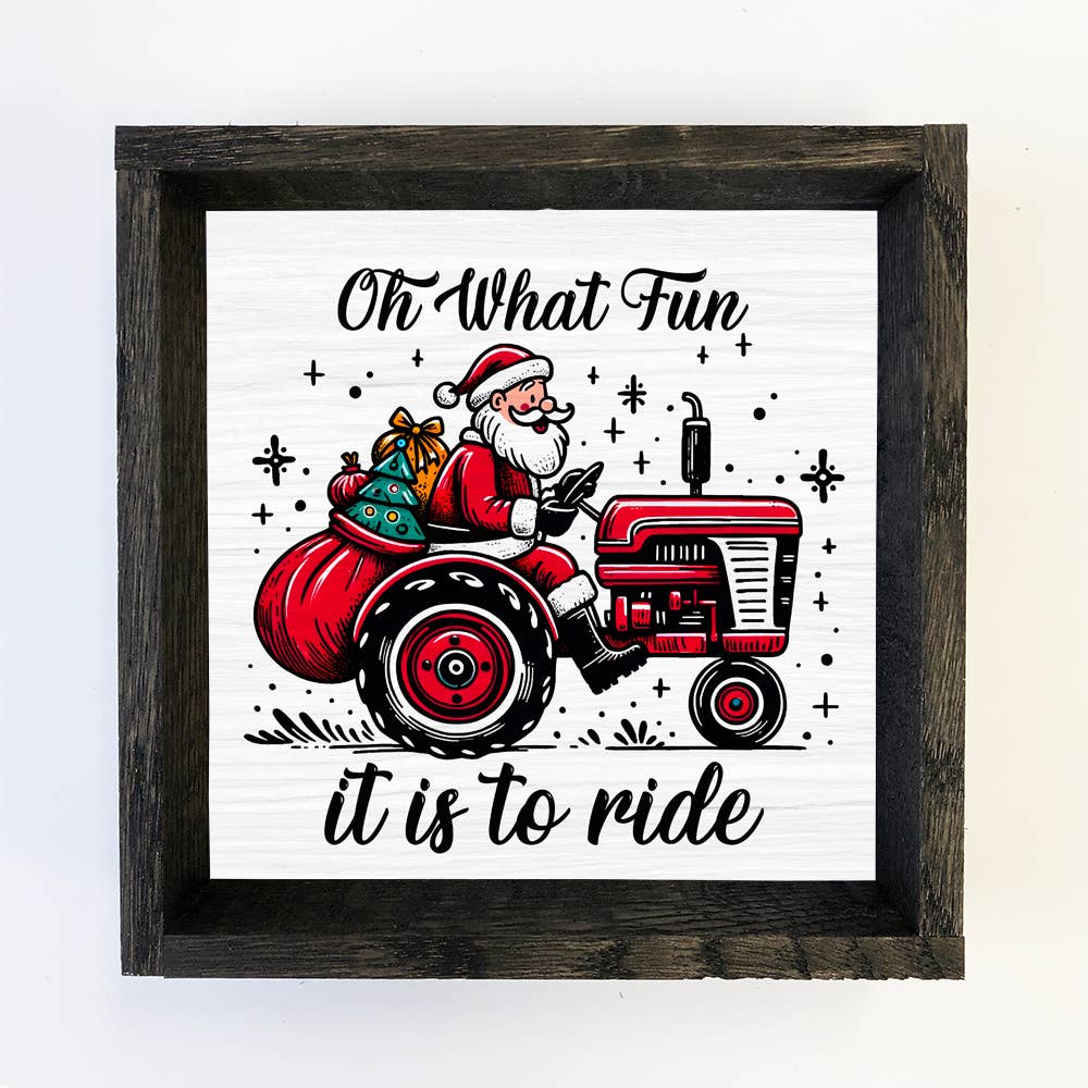 Oh What Fun It Is to Ride - Santa on Tractor Canvas Wall Art