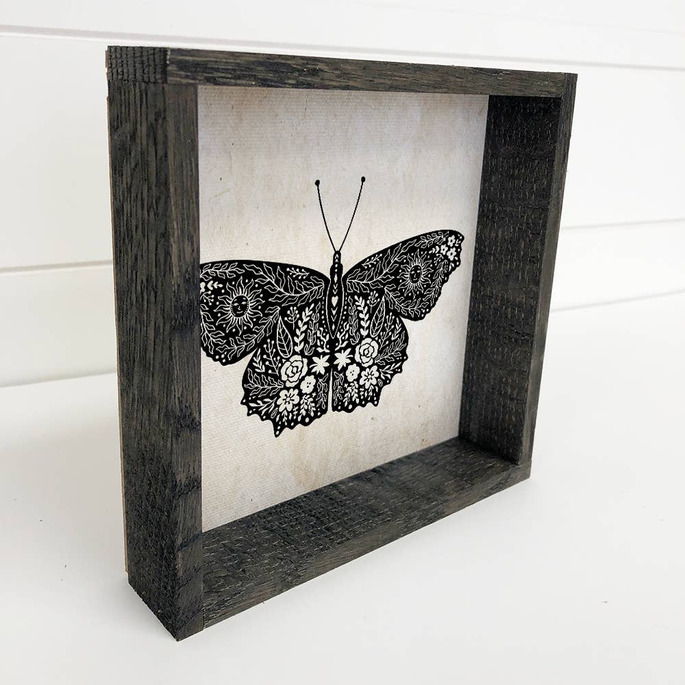 Mystical Butterfly Canvas Wall Art Ebony Wood Frame