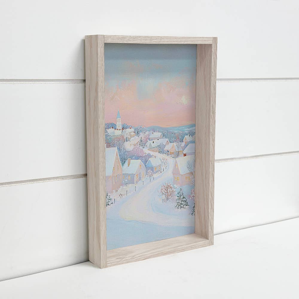 Pastel Winter Village - Winter Canvas Art - Wood Framed Art