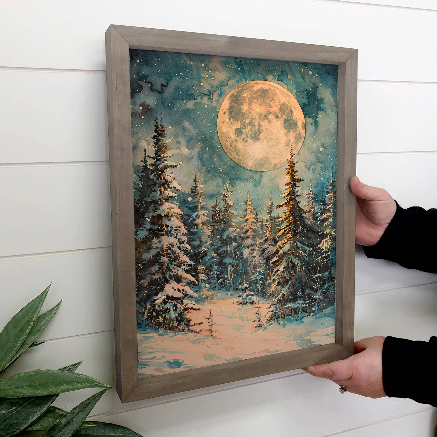 Full Moon in Winter - Winter Canvas Art - Wood Framed Art