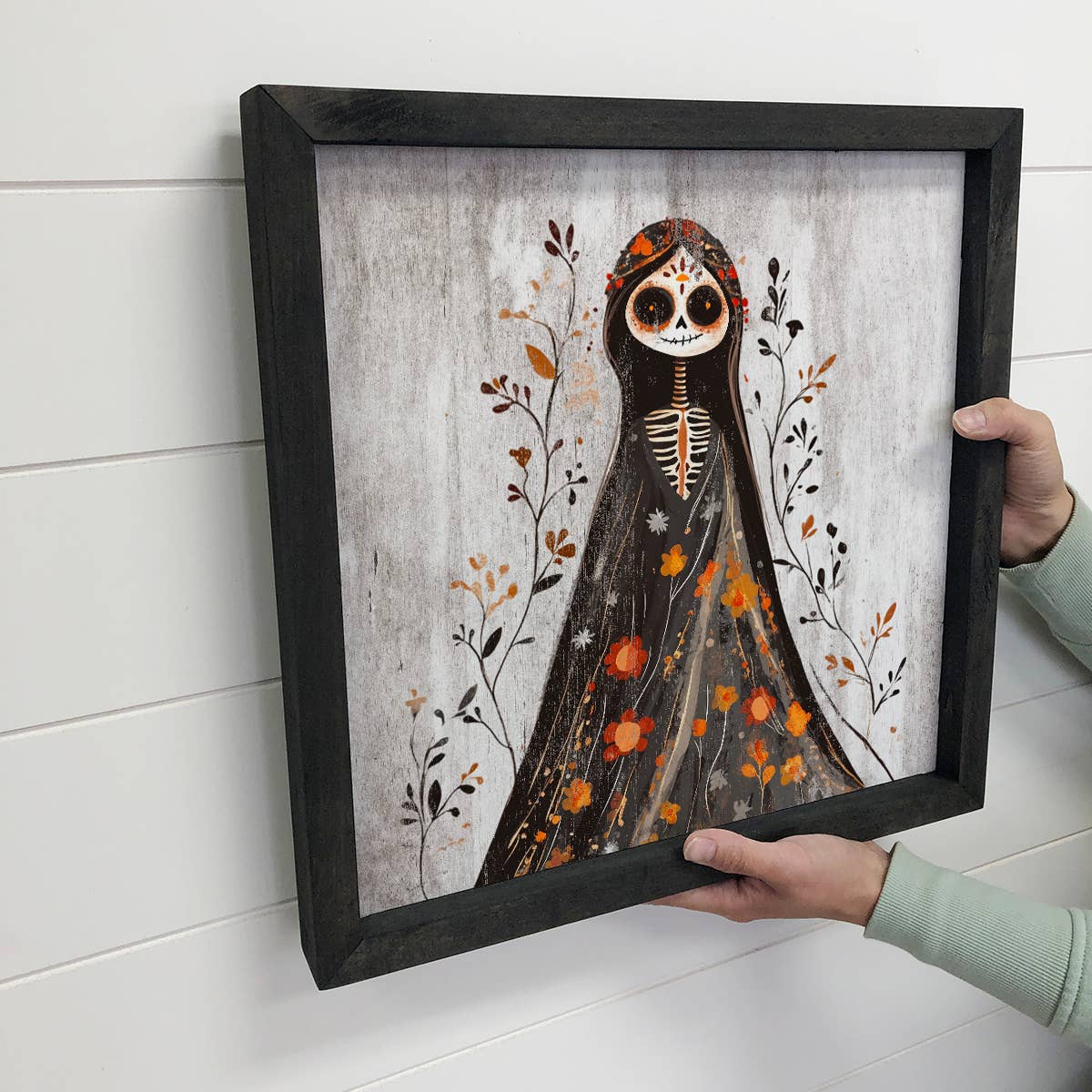 Folk Halloween Skeleton Lady - Folk Halloween Canvas Art