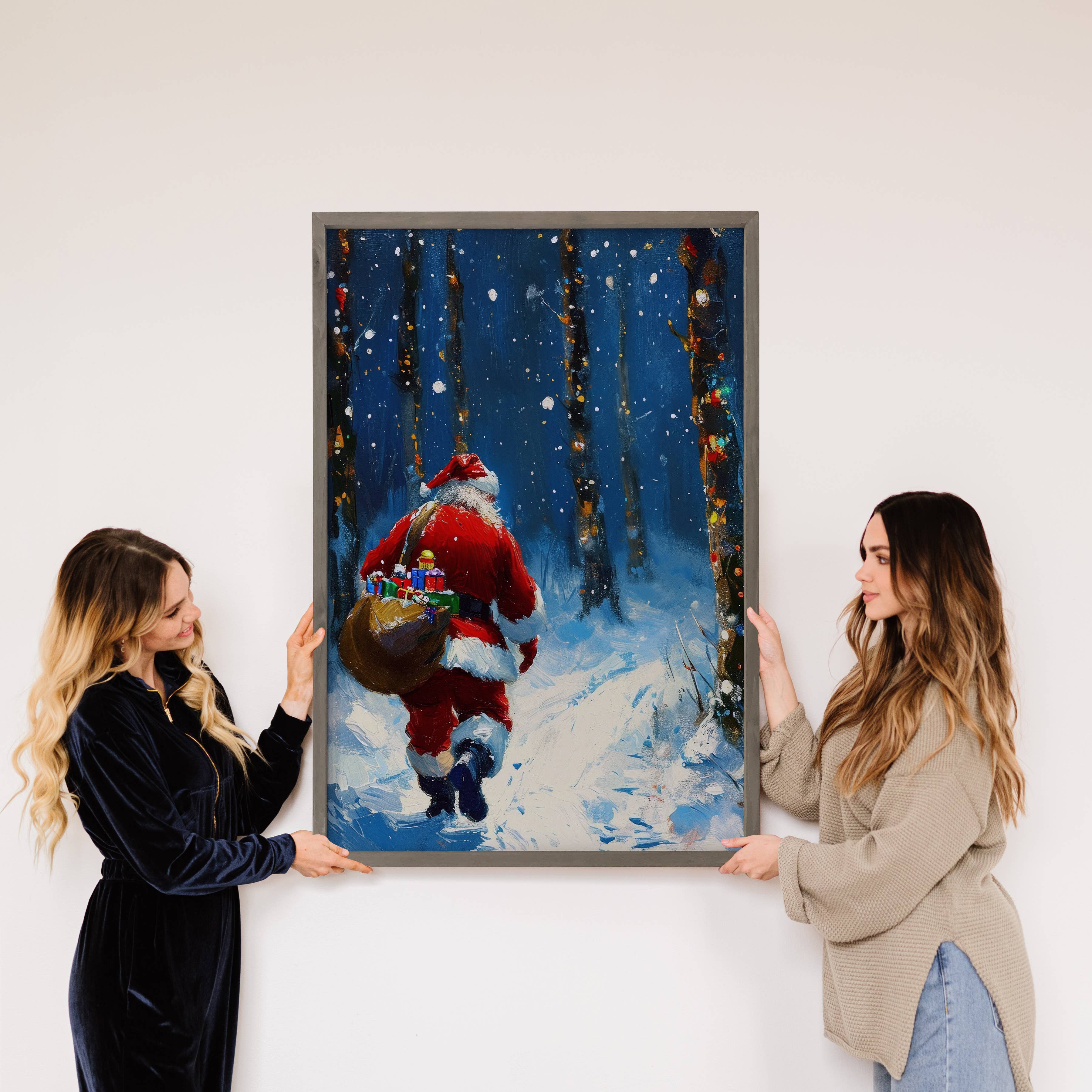 Santa Claus Walking in the Snow - Christmas Canvas Art