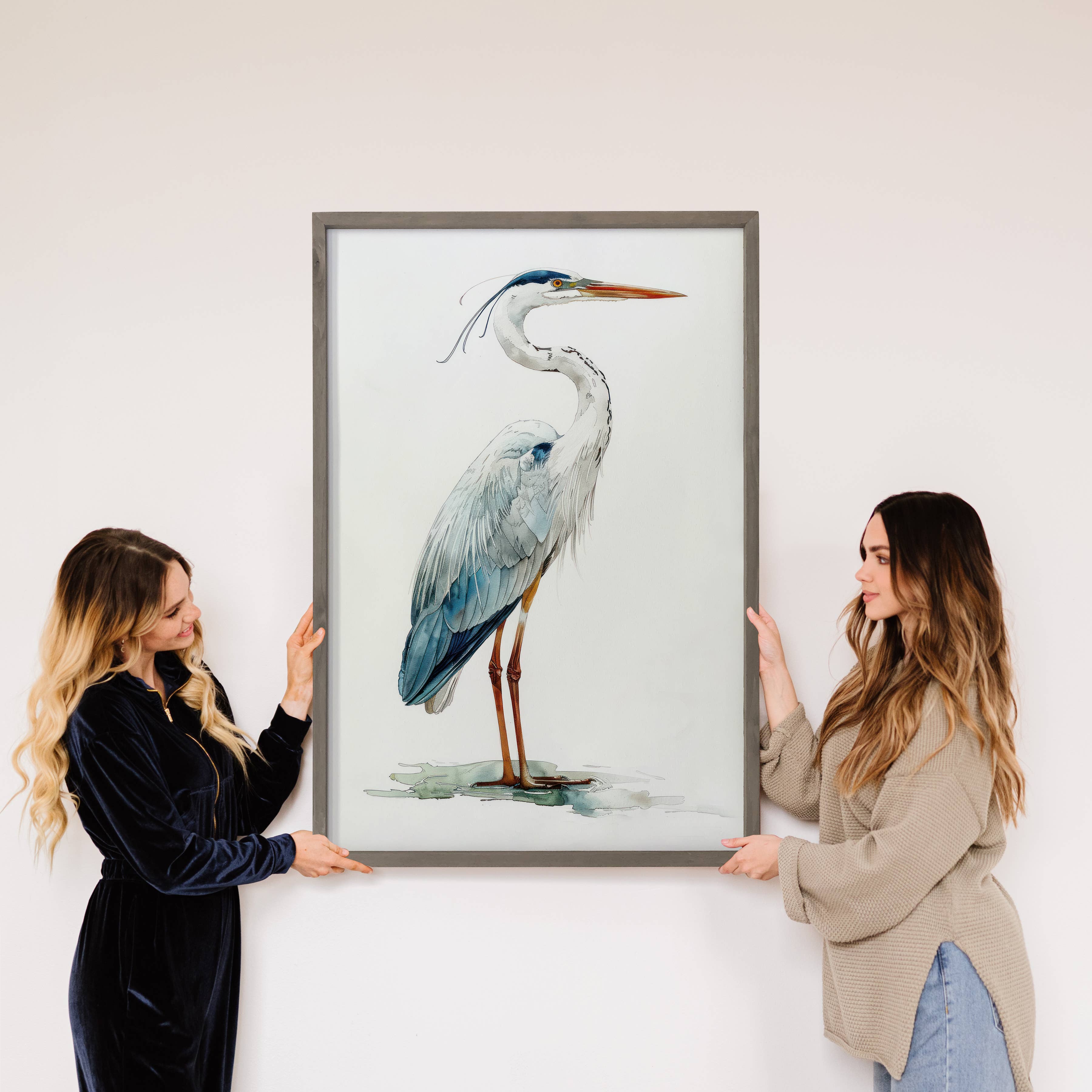 Blue Crane - Bird Canvas Wall Art - Wood Framed Wall Art