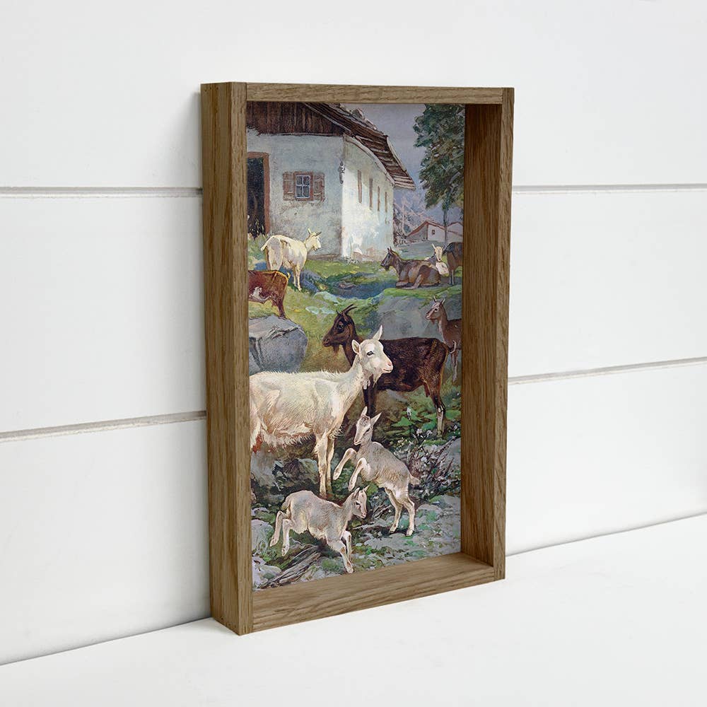 Goats and Stable Boy - Goat Canvas Art - Wood Framed Art