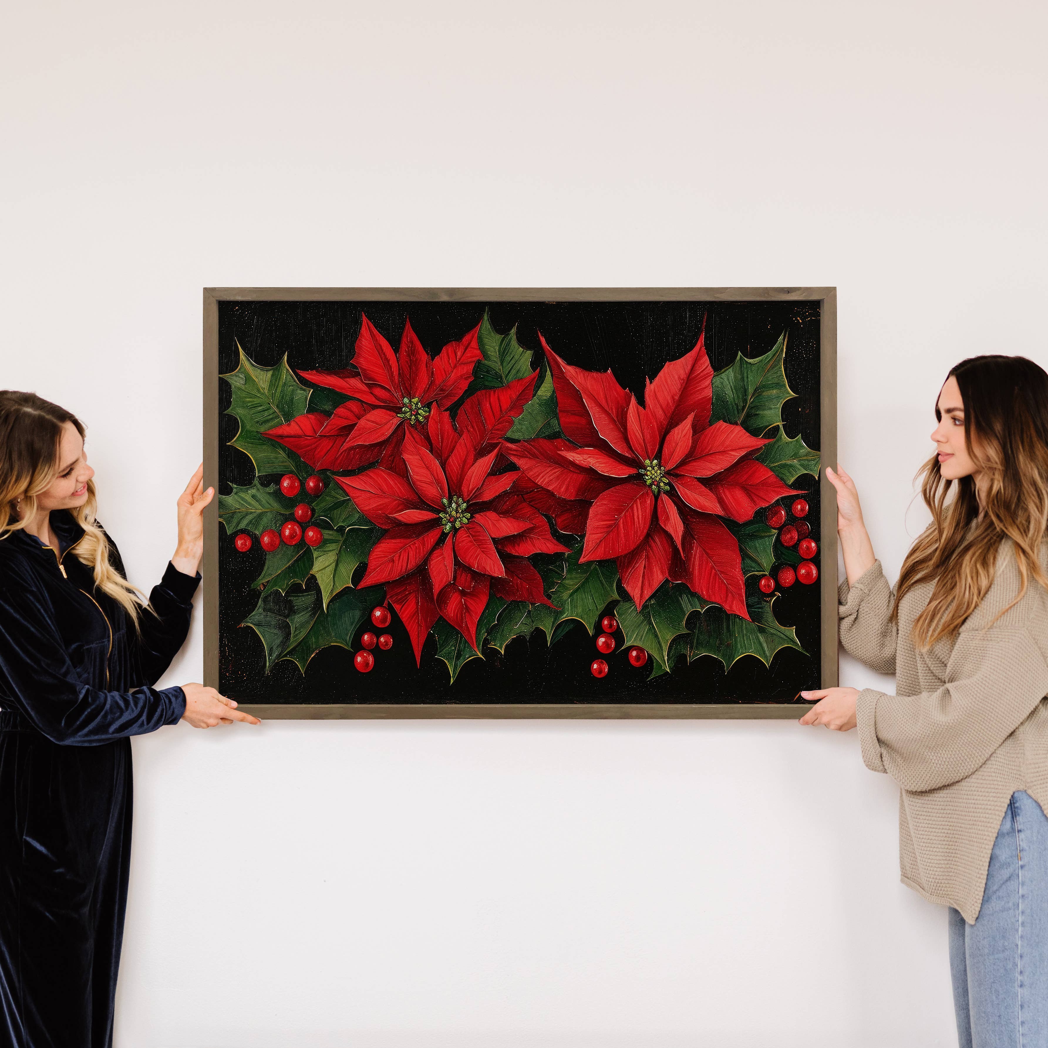 Red Christmas Poinsettias - Christmas Flower Canvas Art