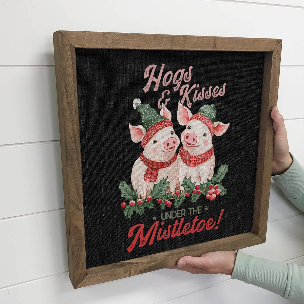 Hogs and Kisses Under the Mistletoe Pigs - Christmas Animals