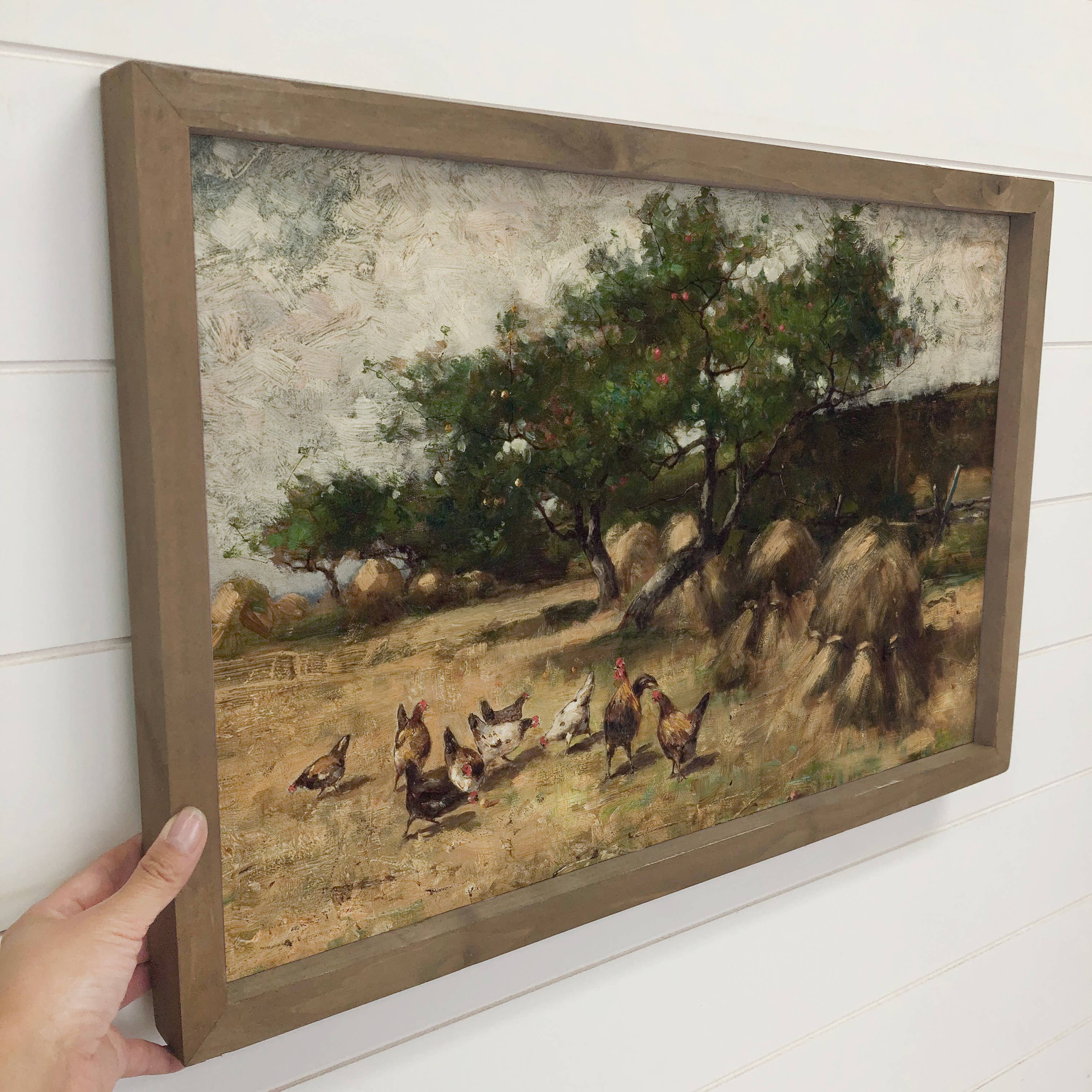 Chickens on the Farm - Farmhouse Canvas Art - Framed Artwork