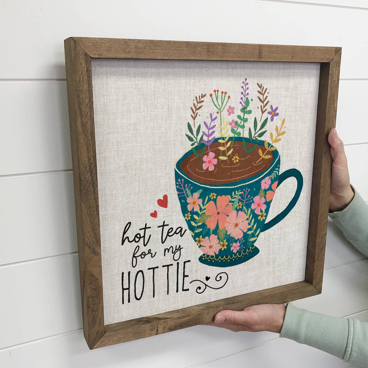 Folksy Hot Tea for My Hottie - Tea Cup Canvas Art - Framed