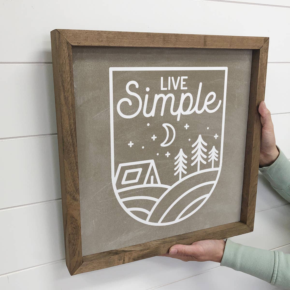Live Simple - Cute Outdoors Word Sign - Framed Canvas Art