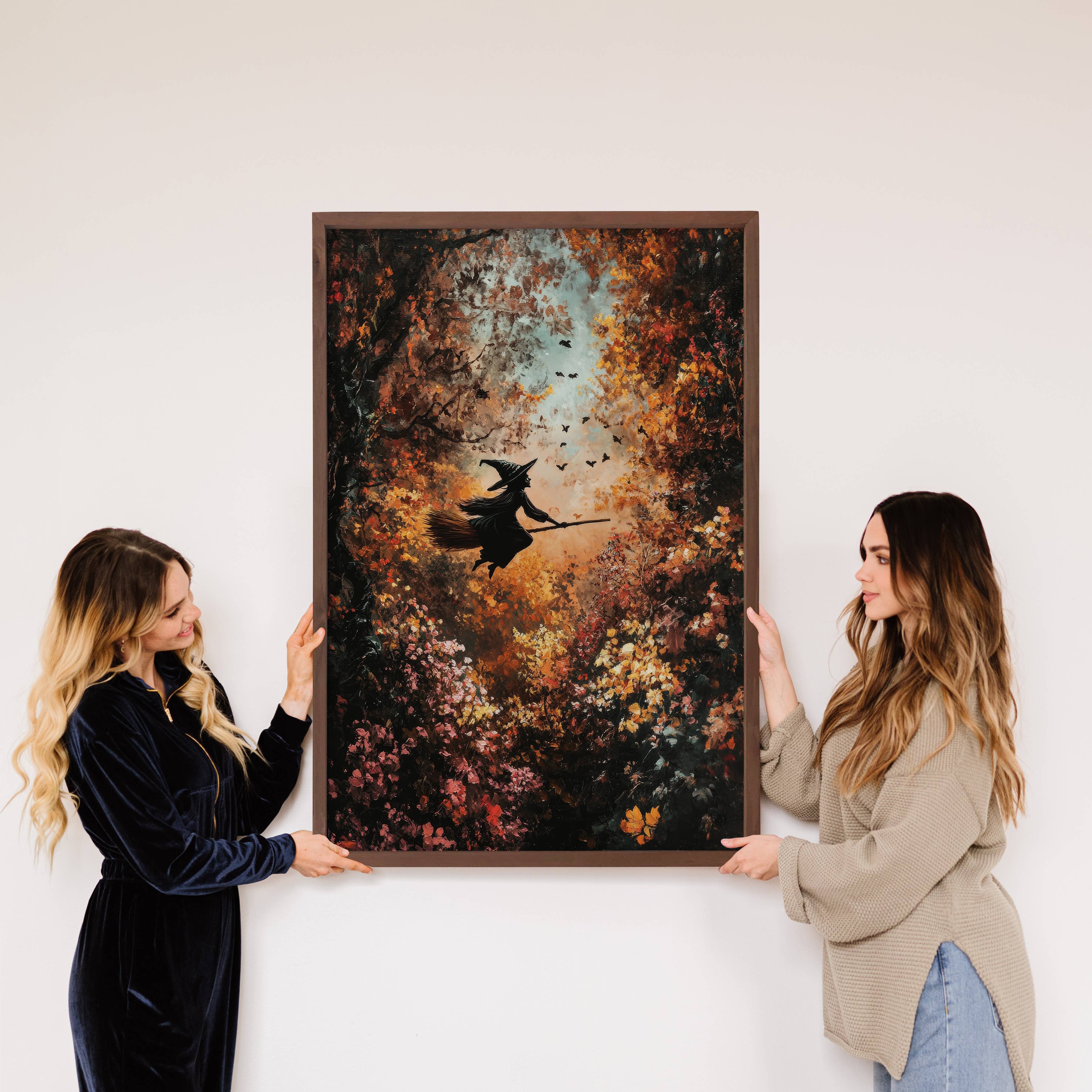 Witch in the Fall Forest - Halloween Canvas Art - Wood Frame