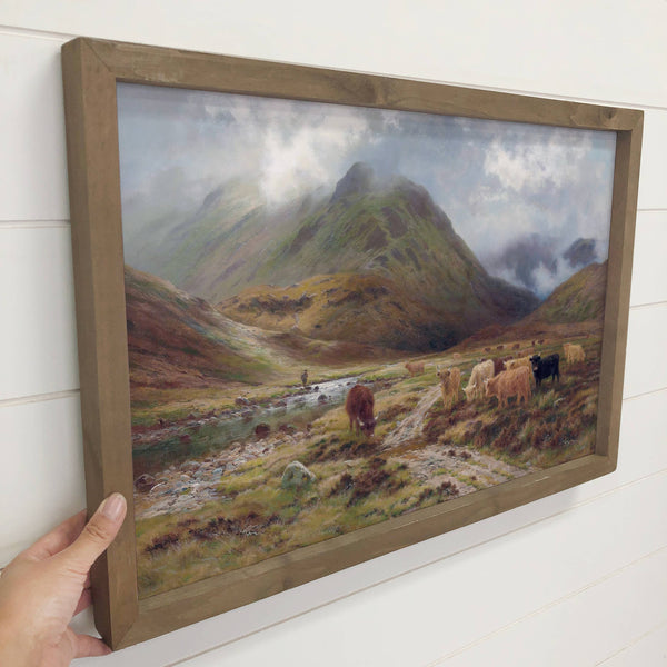 Highland Mountain Cows - Cow Canvas Art - Wood Framed Decor