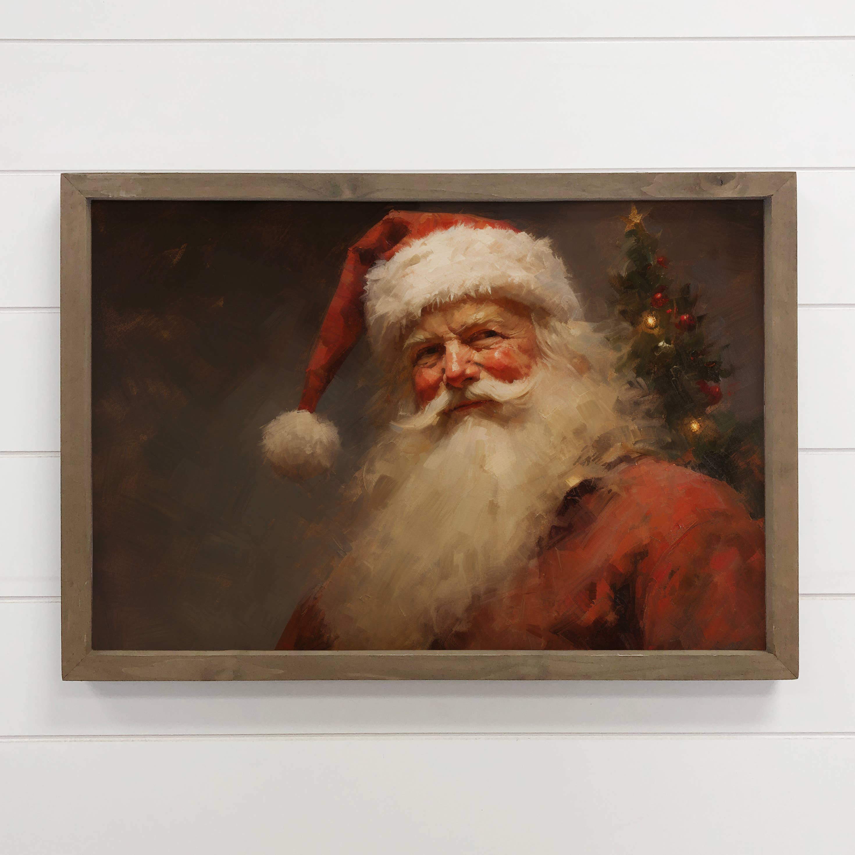 Santa in Red Painting - Santa Claus Canvas Art - Wood Framed