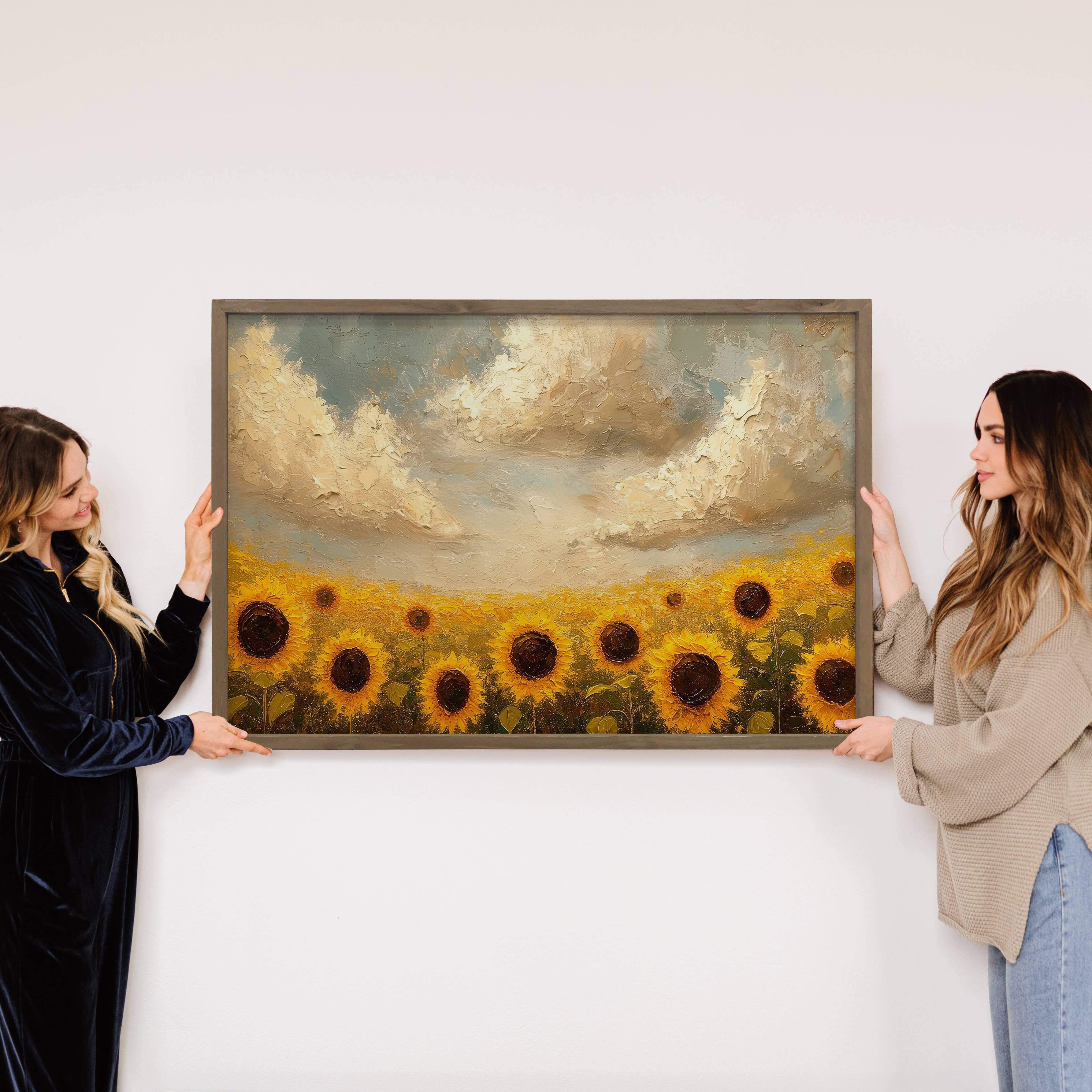 Sunflower Fields Under Clouds - Sunflower Canvas Art