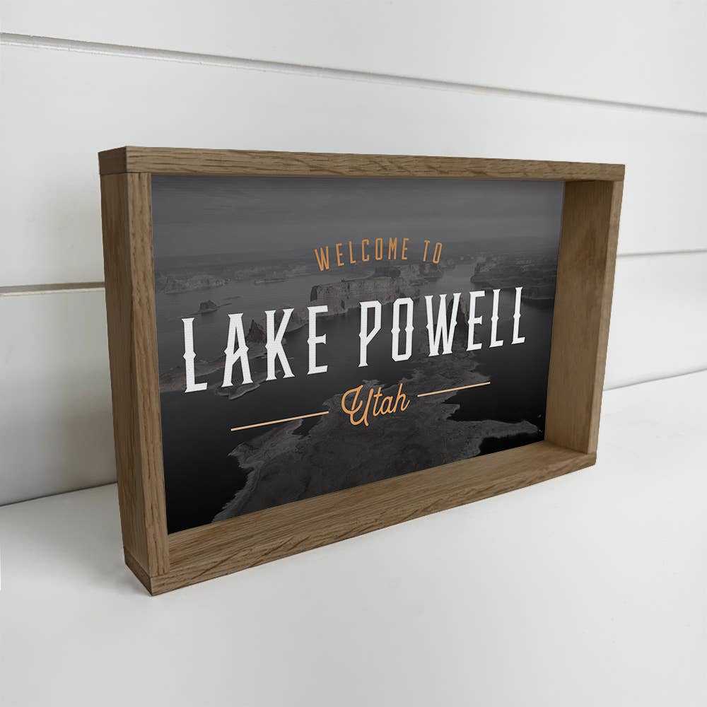 Welcome to Custom Lake Black Background - Wood Framed Sign