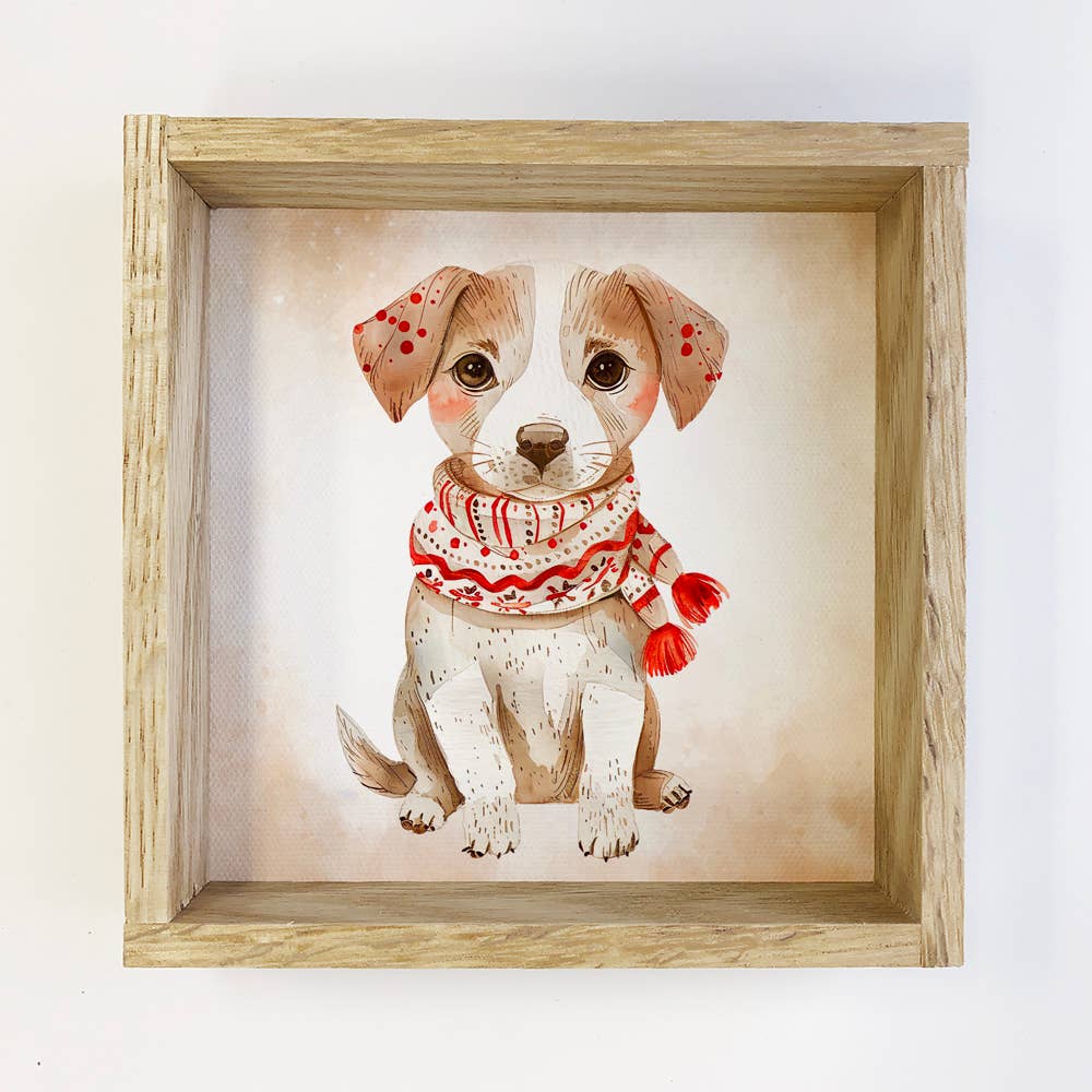 Scandi Watercolor Dog with Scarf - Winter Dog Canvas Art