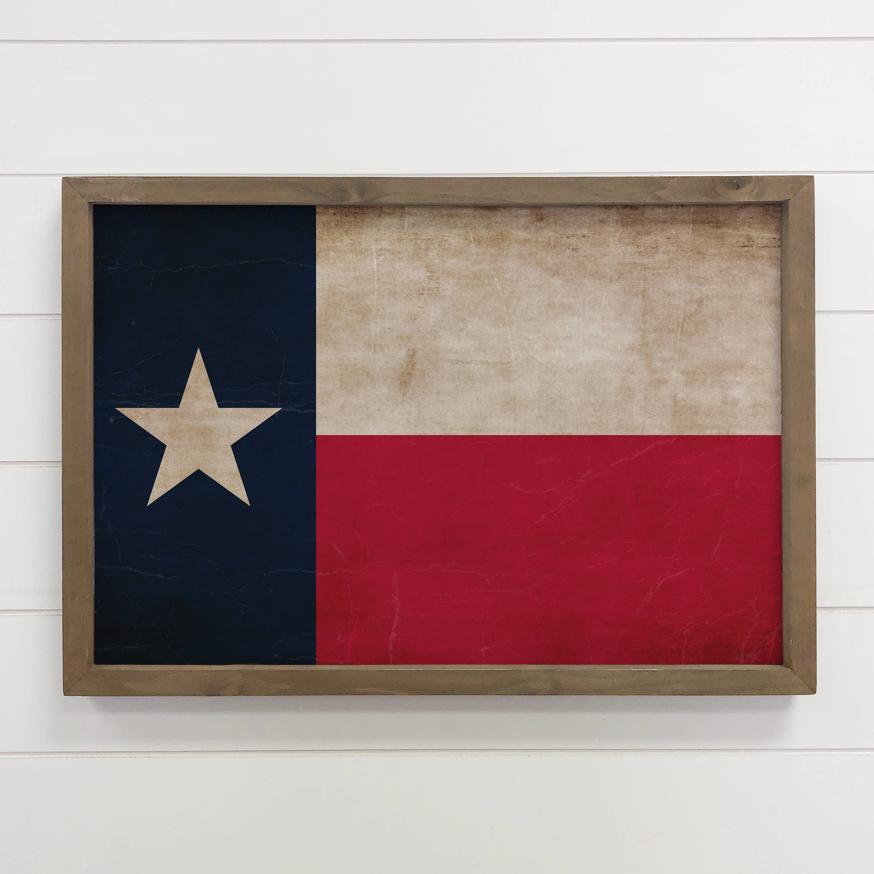 Texas Vintage Flag - State Flag Canvas Art - Wood Framed Art
