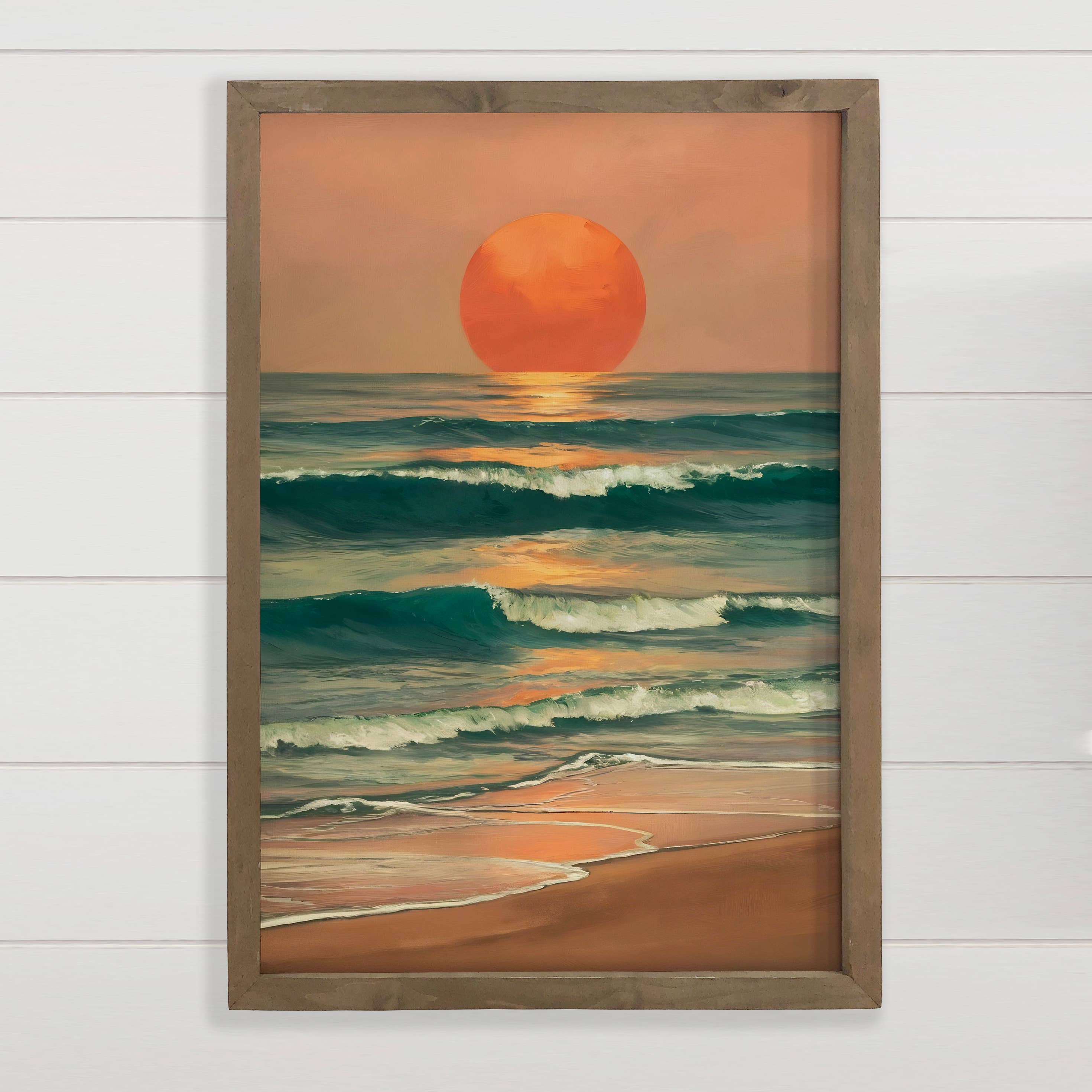 Bronze Beach Sunset Waves - Beach House Wall Art - Framed
