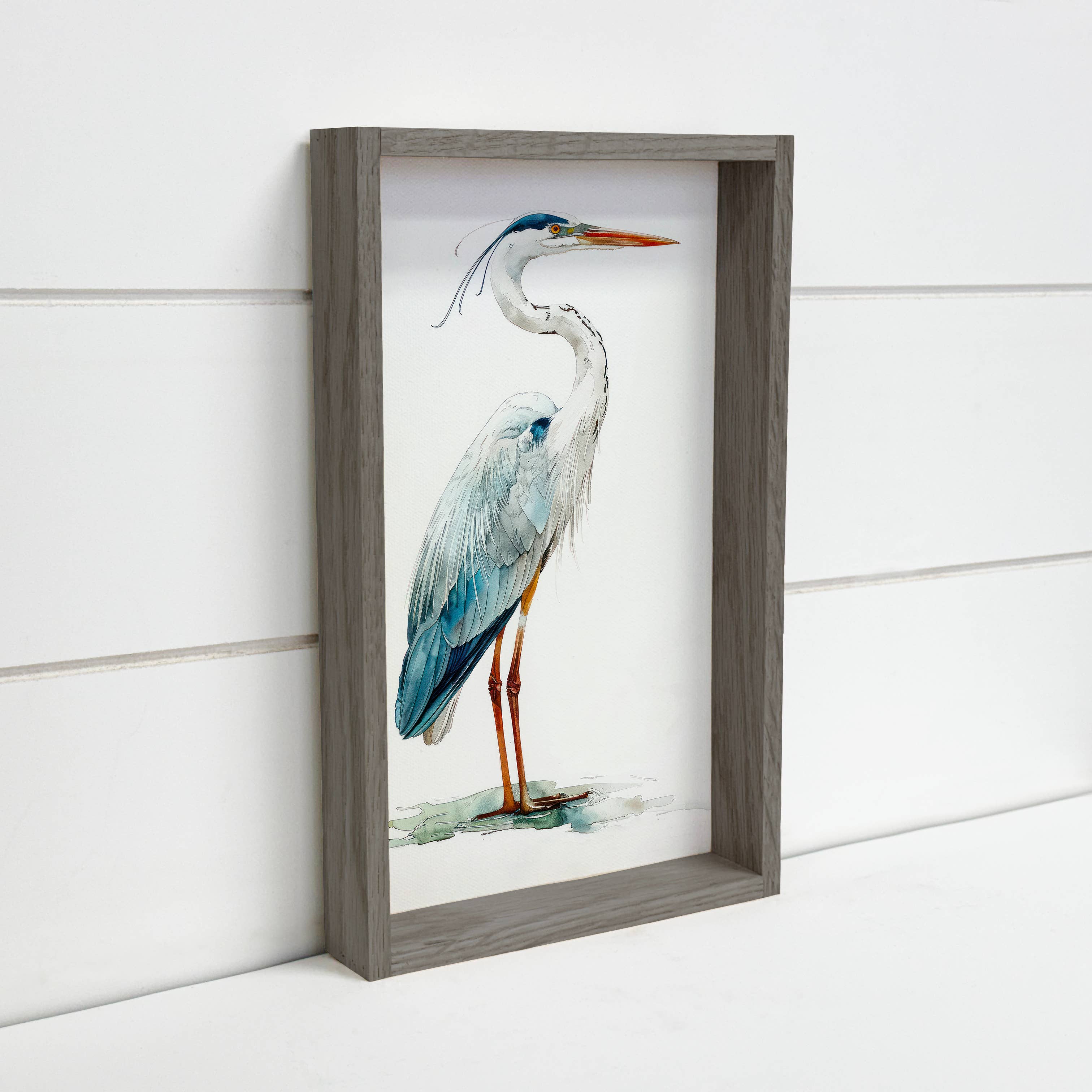 Blue Crane - Bird Canvas Wall Art - Wood Framed Wall Art