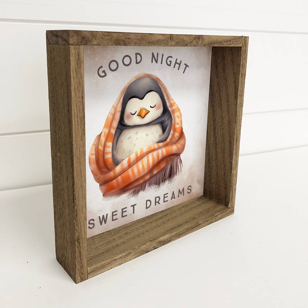 Good Night Penguin in Blanket - Cute Animal Nursery Wall Art