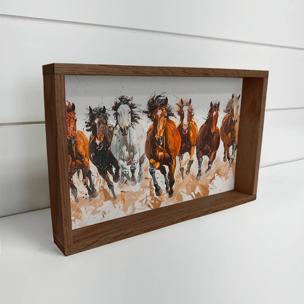 Herd of 7 Horses Charging - Horse Canvas Art - Wood Framed