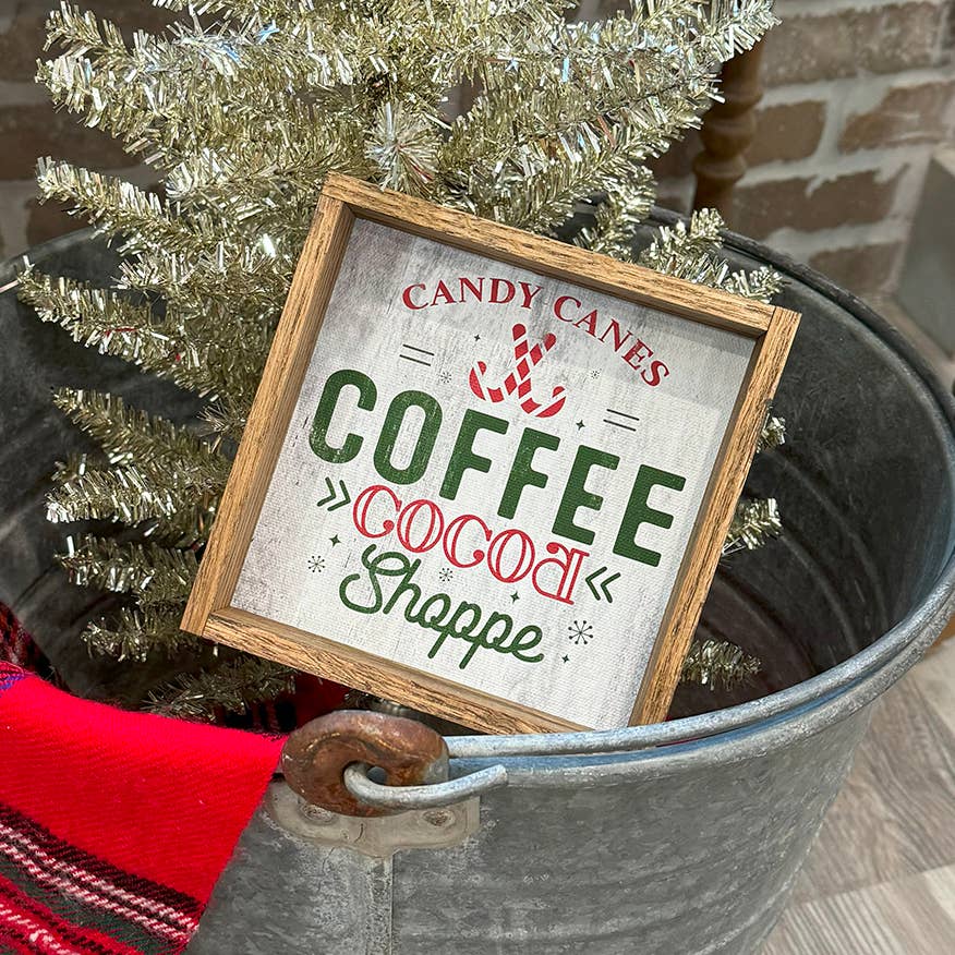 Candy Cane Coffee Cocoa Shoppe - Christmas Canvas Art