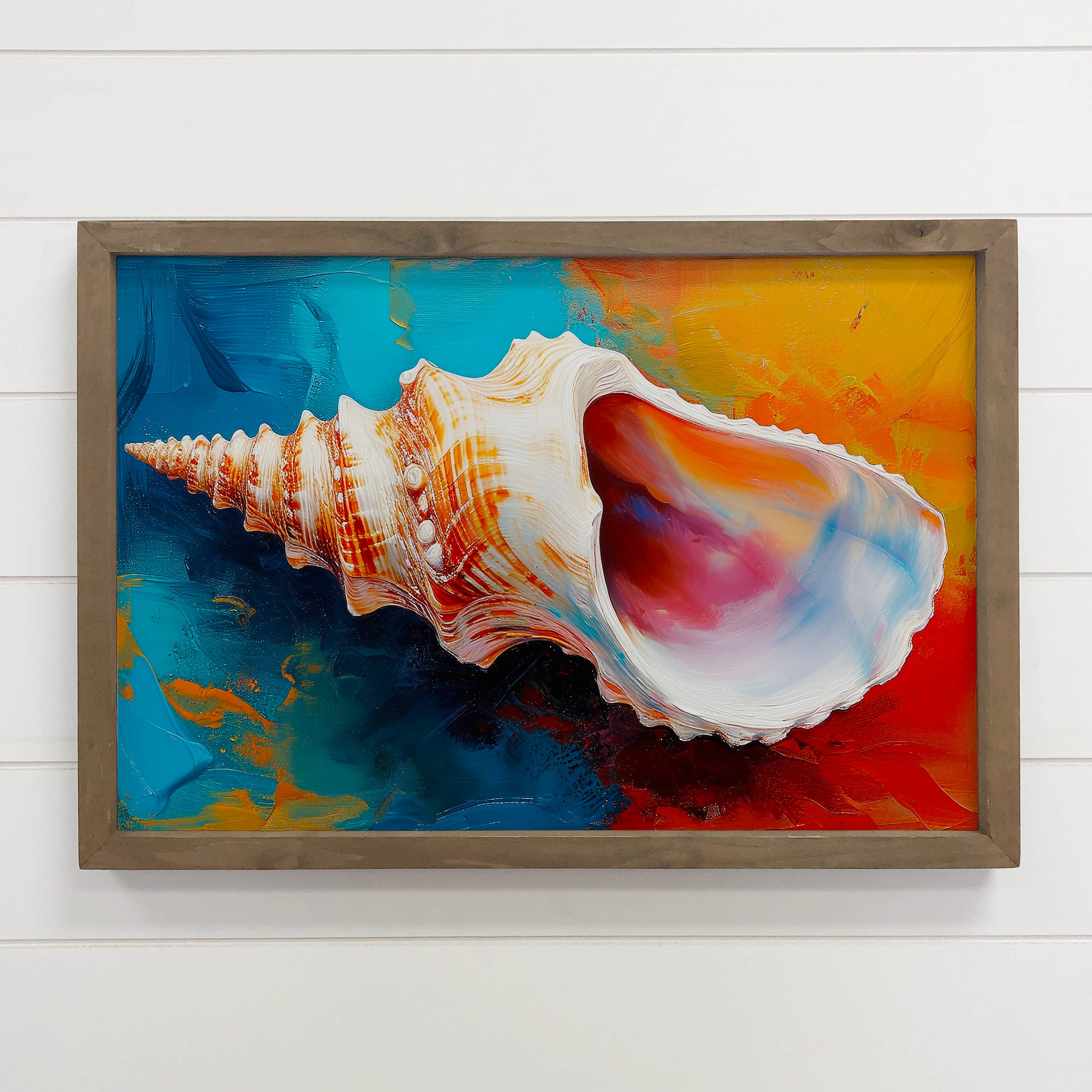 Colorful Seashell - Beach Canvas Art - Wood Framed Artwork
