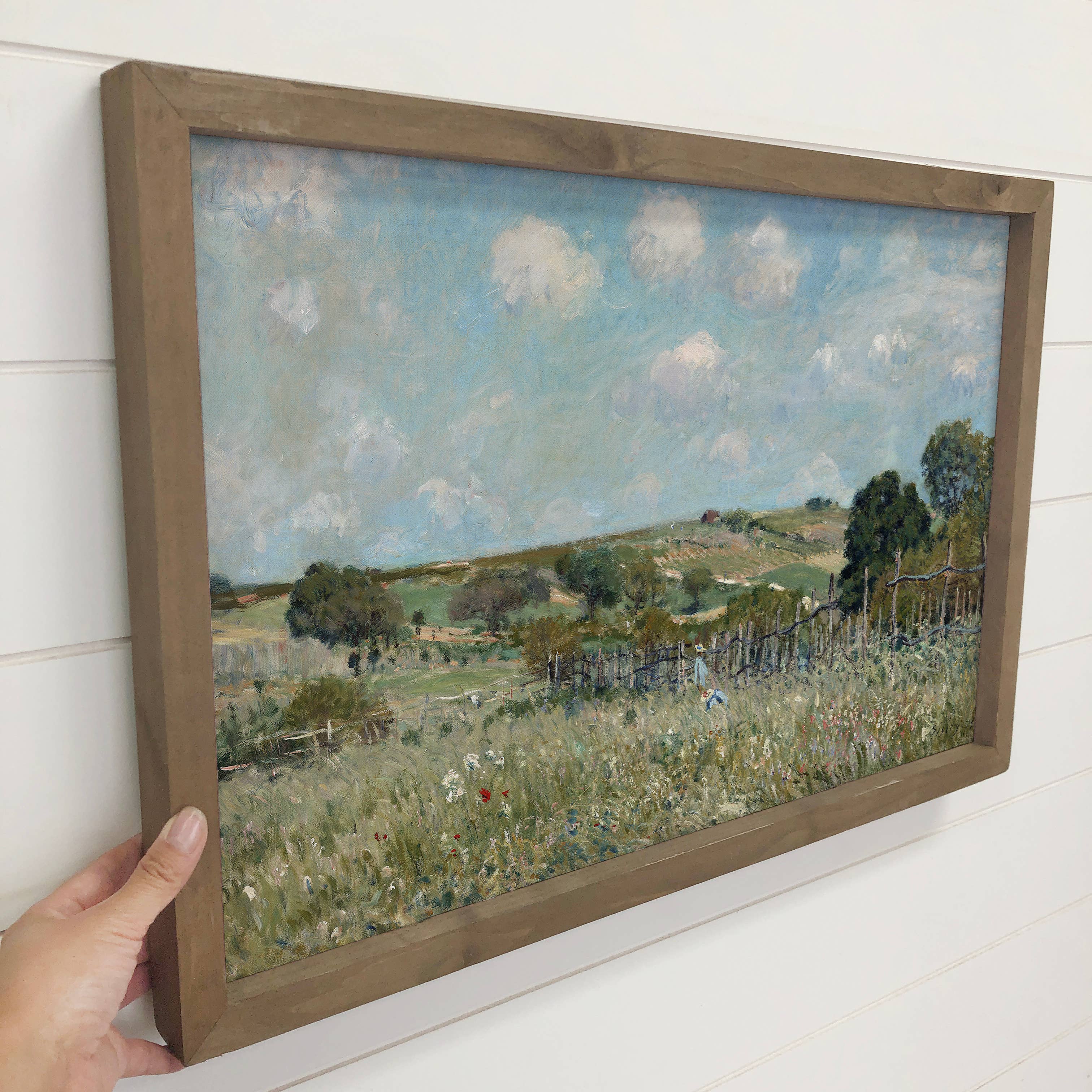 Girls in Meadow - Nature Canvas Art - Wood Framed Wall Art