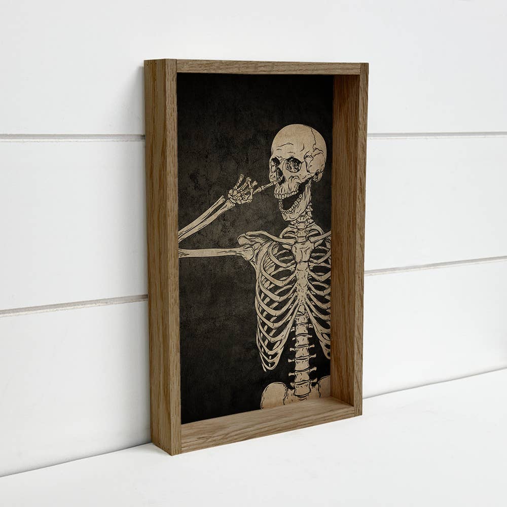 Skeleton Picking Nose - Skeleton Canvas Art - Wood Framed