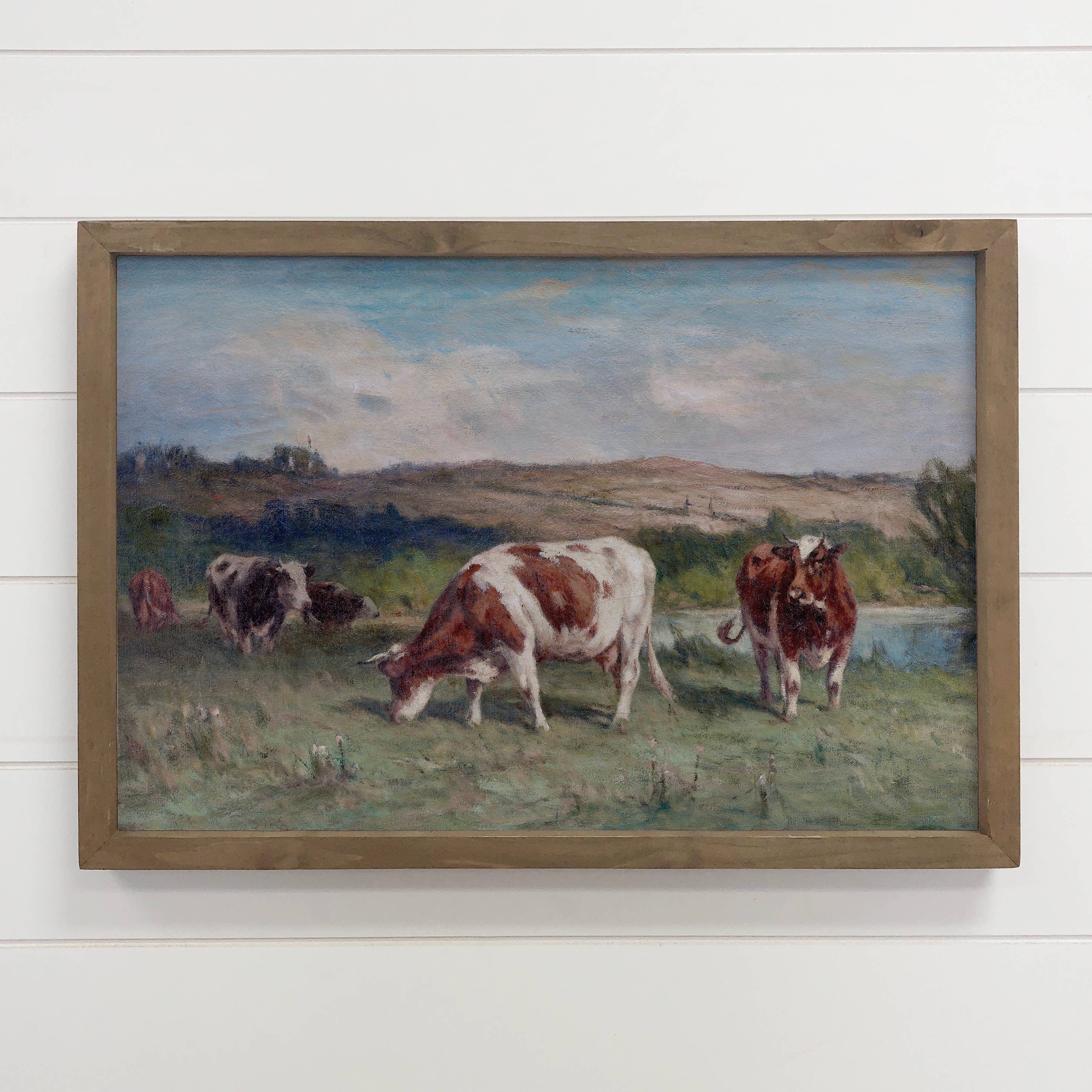 Pasture Cows - Farm Animal Canvas Art - Wood Framed Decor