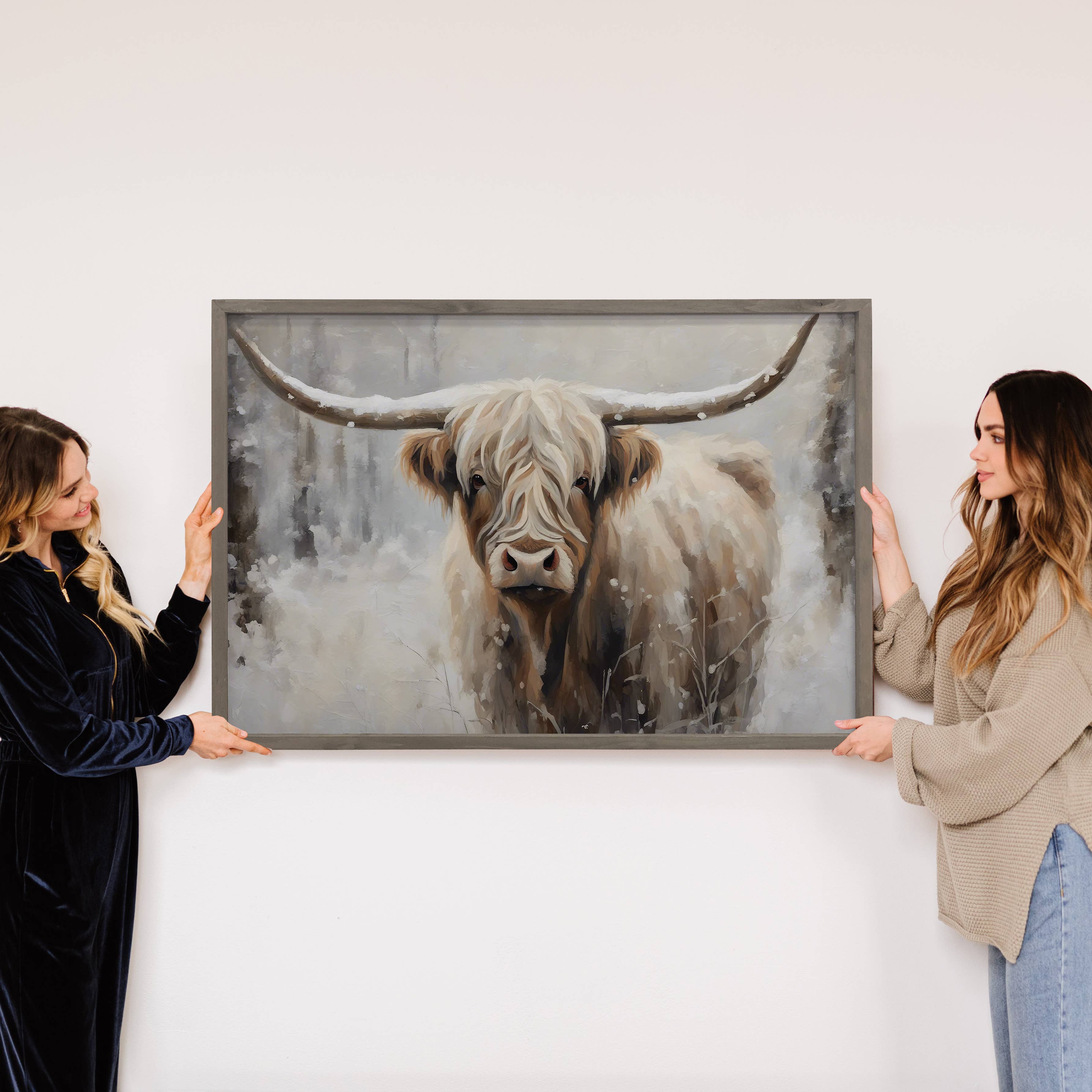 Winter Highland Cow Large Horns - Winter Cow Canvas Art
