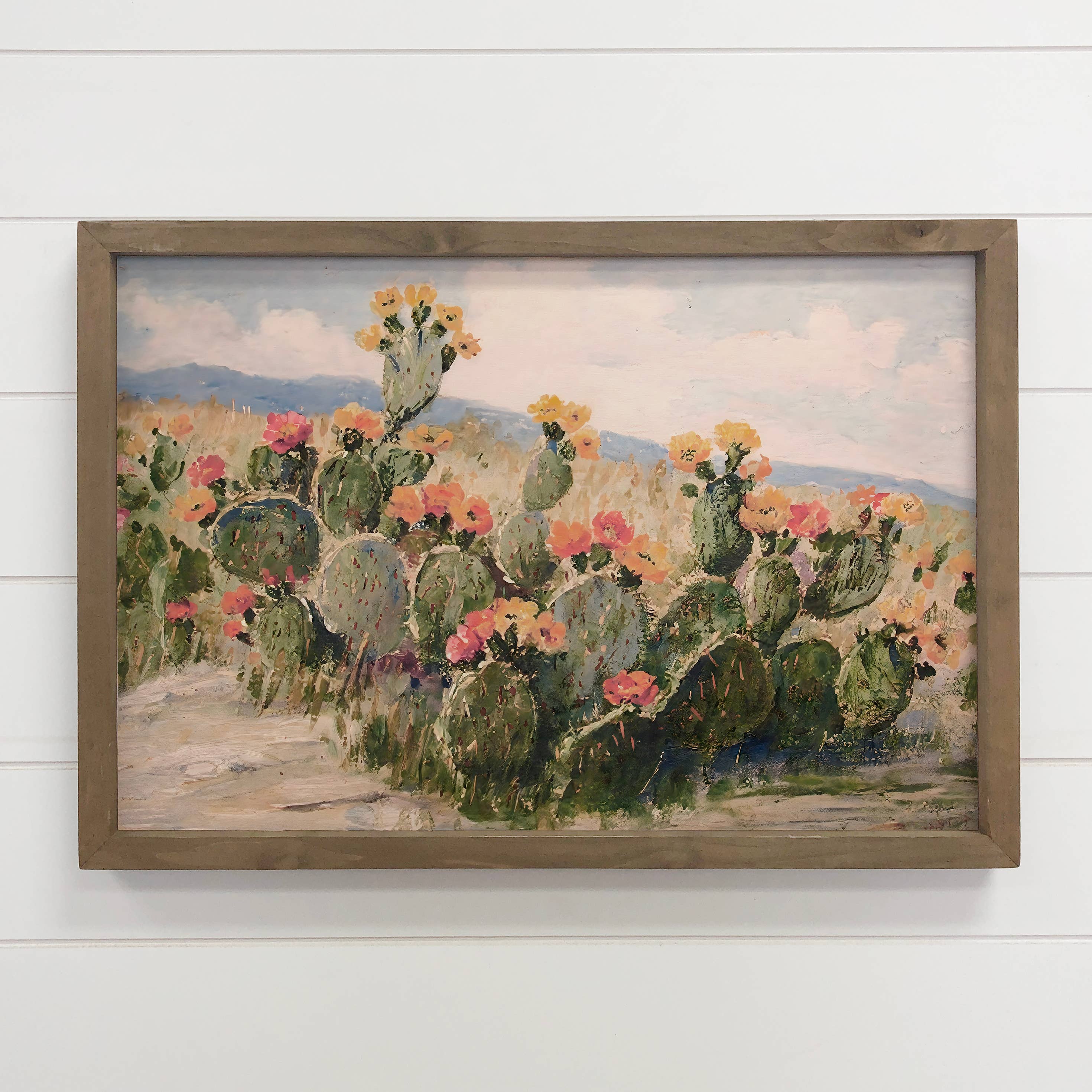 Flowering Prickly Pear Cactus - Cactus Canvas Art - Framed
