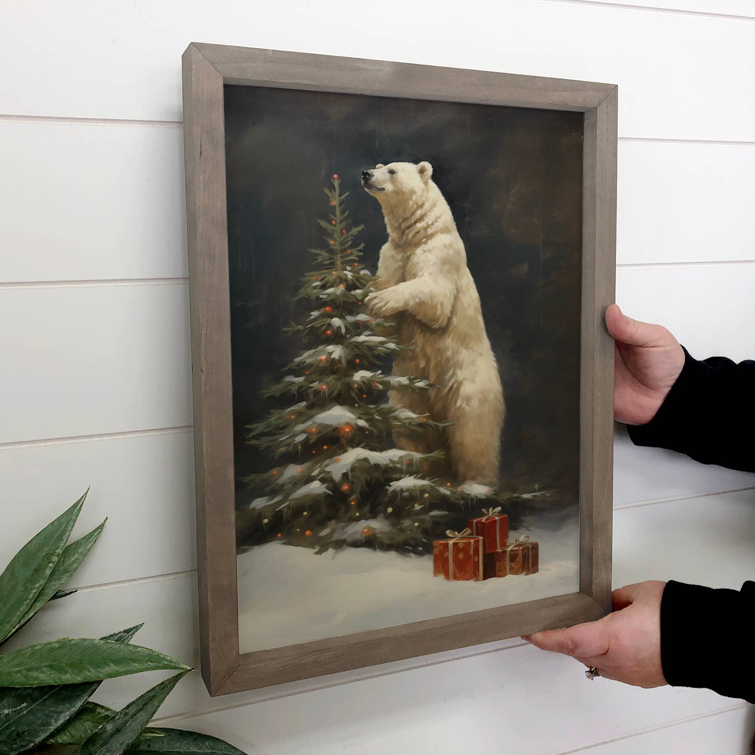 Polar Bear Christmas Tree - Christmas Animal Canvas Art