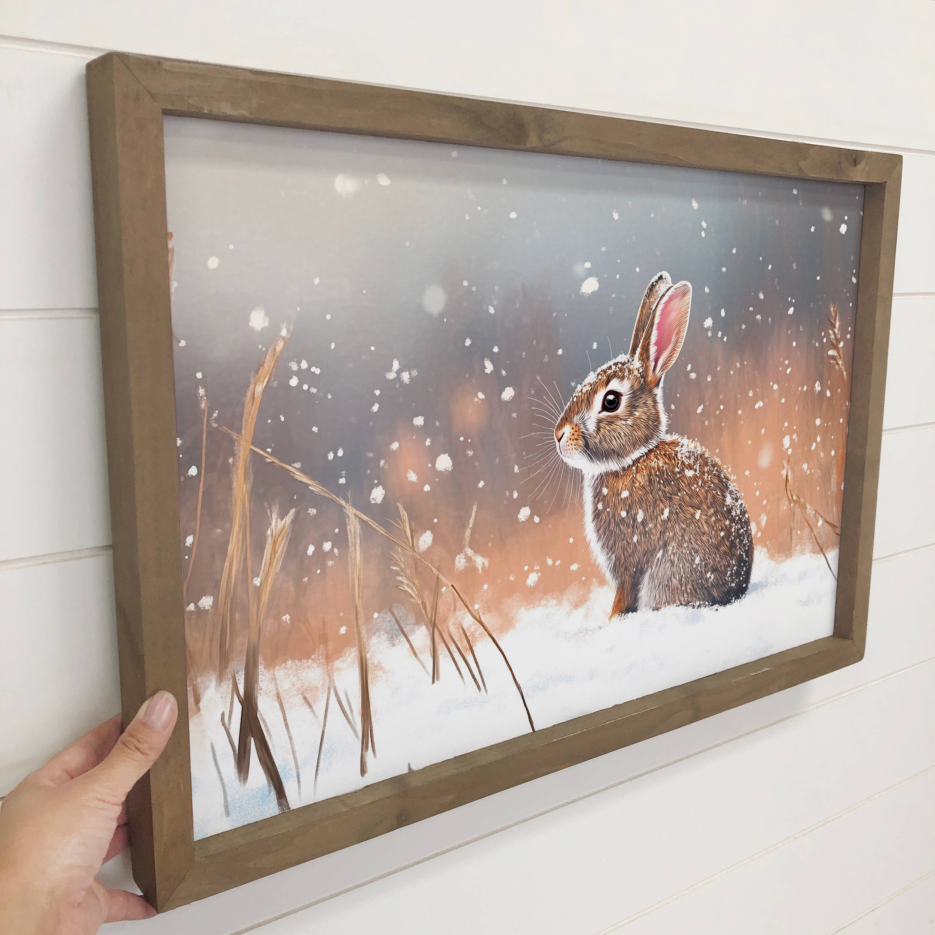 Snow Glisten Bunny - Winter Bunny Canvas Art - Wood Framed