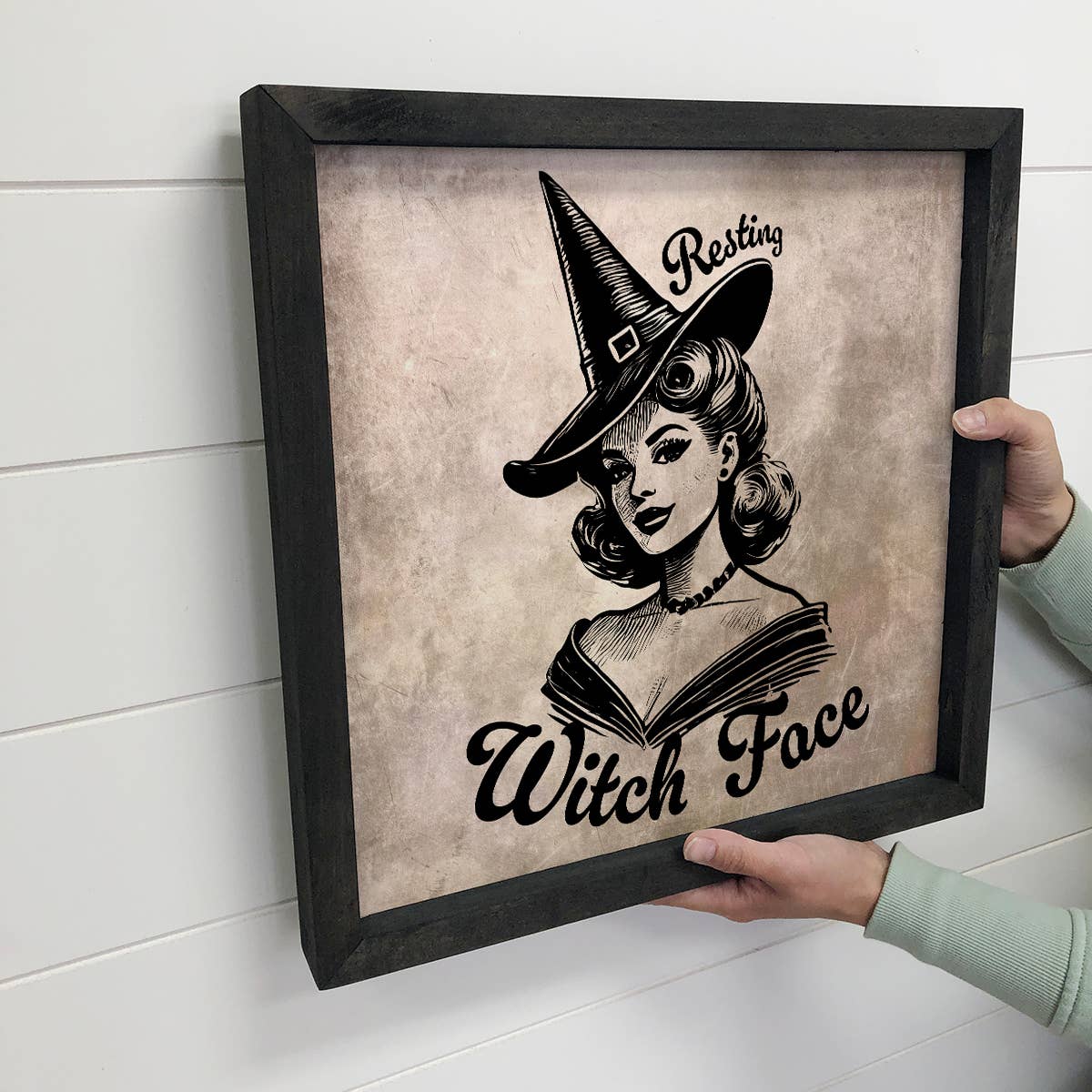 Resting Witch Face Pin Up Girl - Halloween Canvas Art