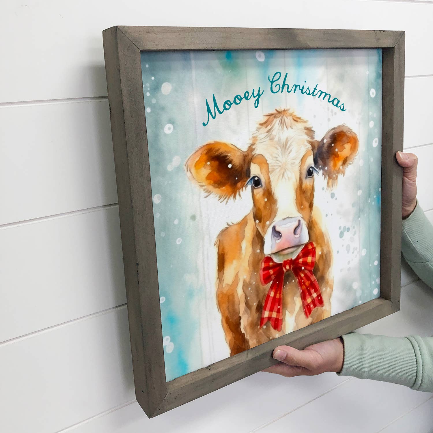Mooey Christmas - Cute Holiday Animal Wall Art - Wood Framed