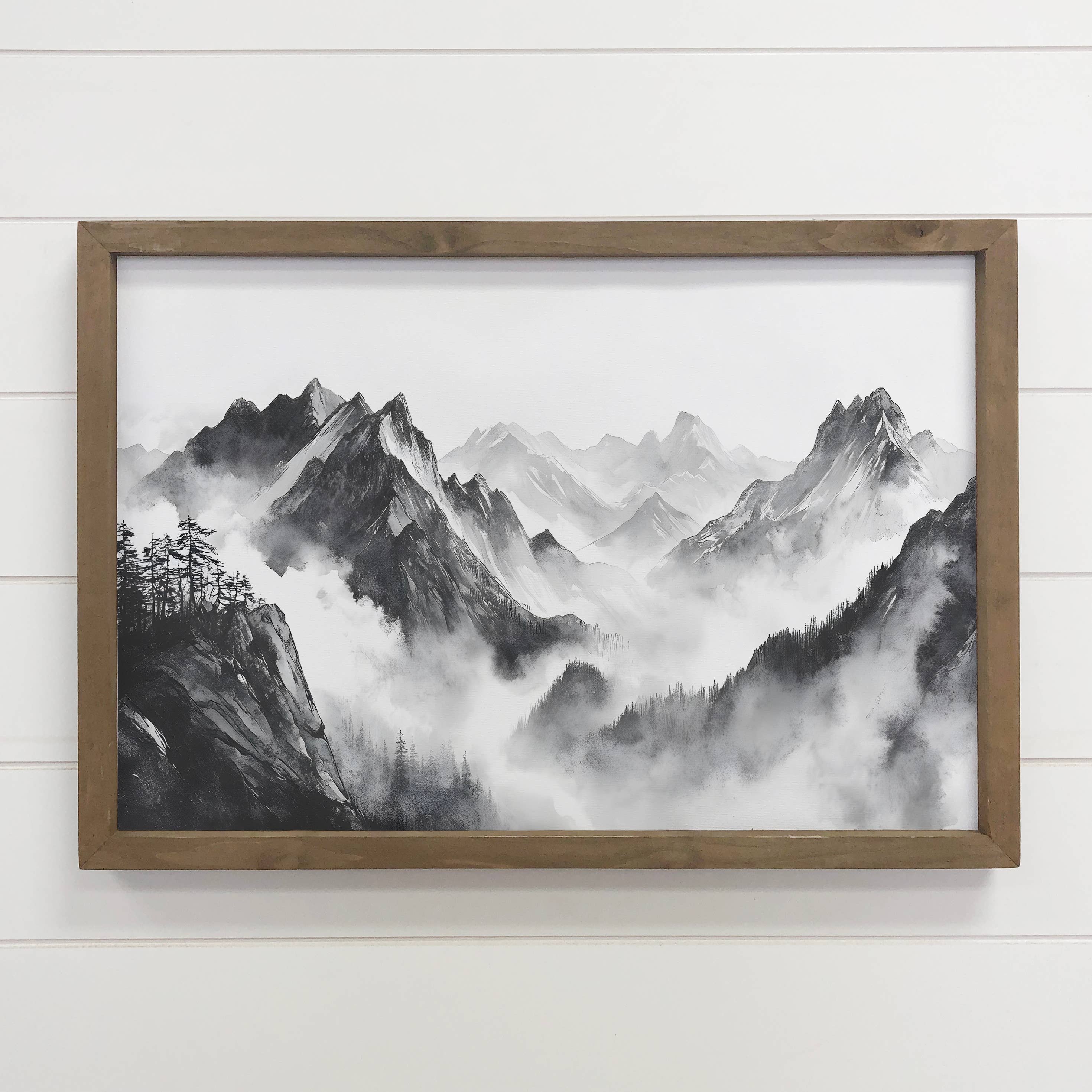 Monochromatic Mountain Ridge - Nature Canvas Art - Framed
