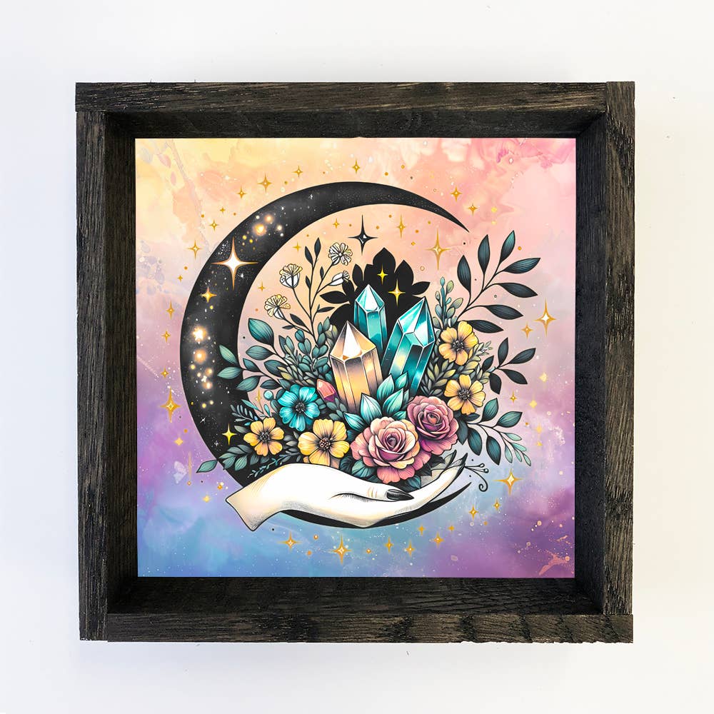 Celestial Moon Hand - Moon Canvas Art - Wood Framed Decor