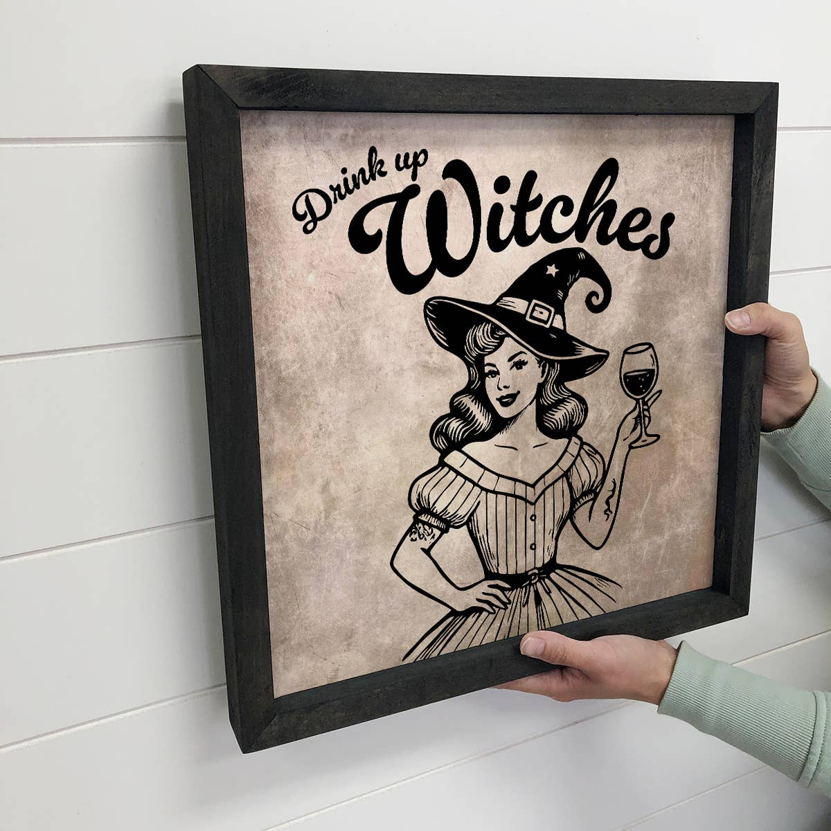 Drink Up Witches Pinup Girl - Halloween Canvas Art - Framed