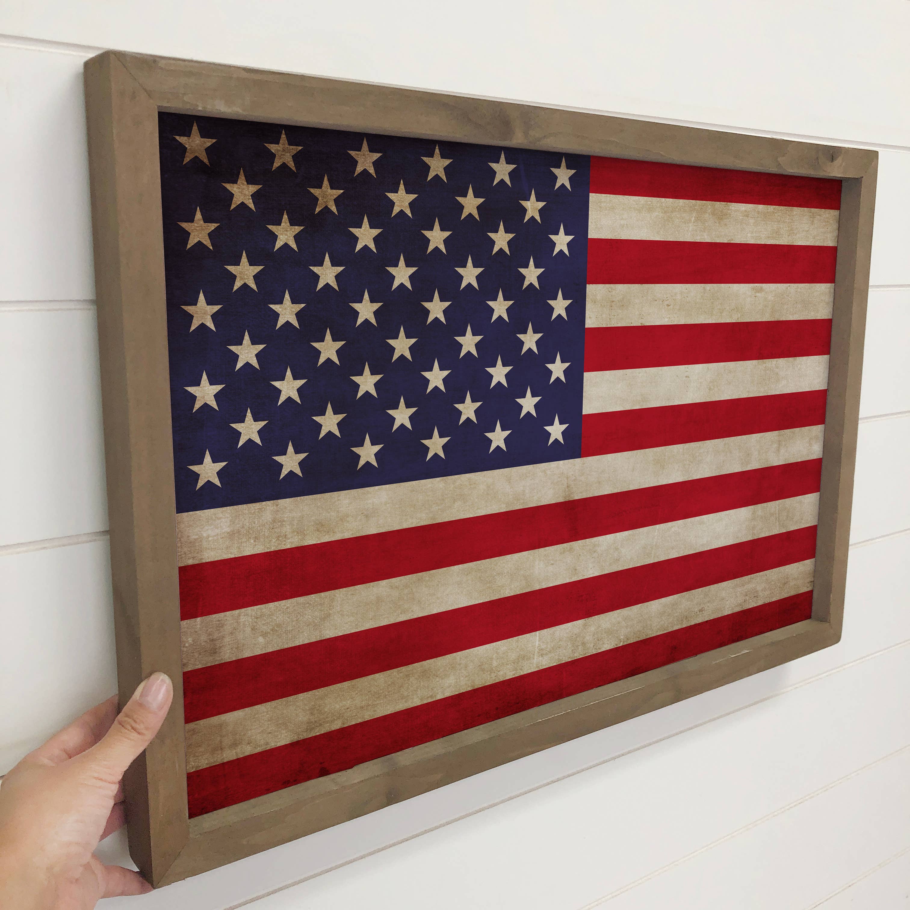 American Flag Vintage - Patriotic Canvas Art - Wood Framed