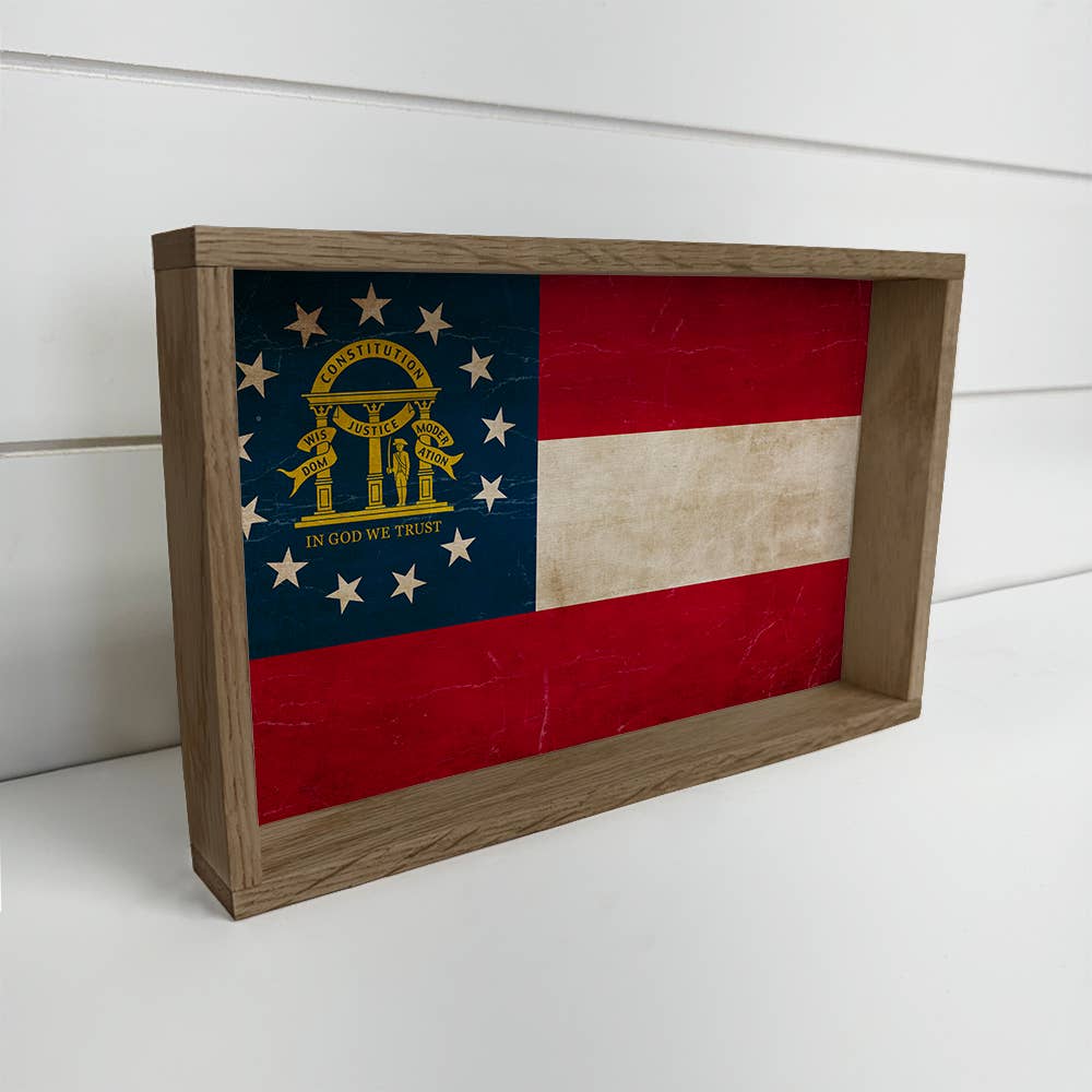 Georgia Vintage Flag - Any State Framed Canvas Art Wood Sign
