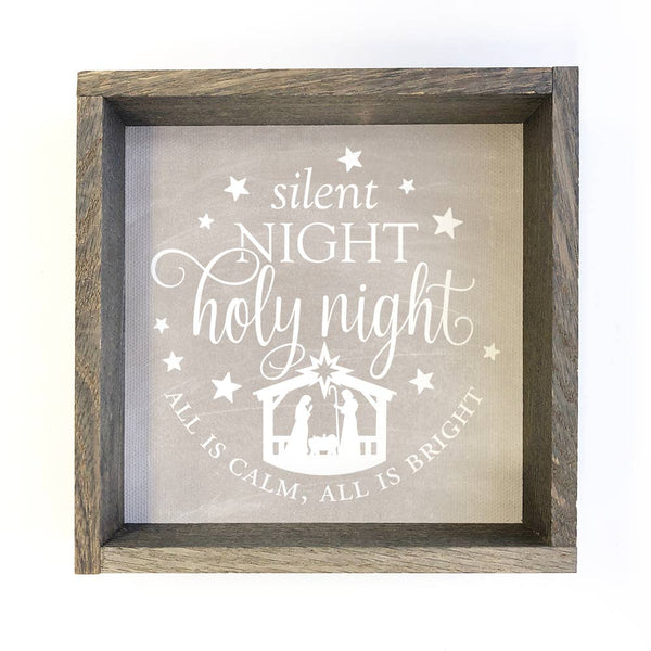 Silent Night Holy Night Gray - Framed Christmas Word Sign