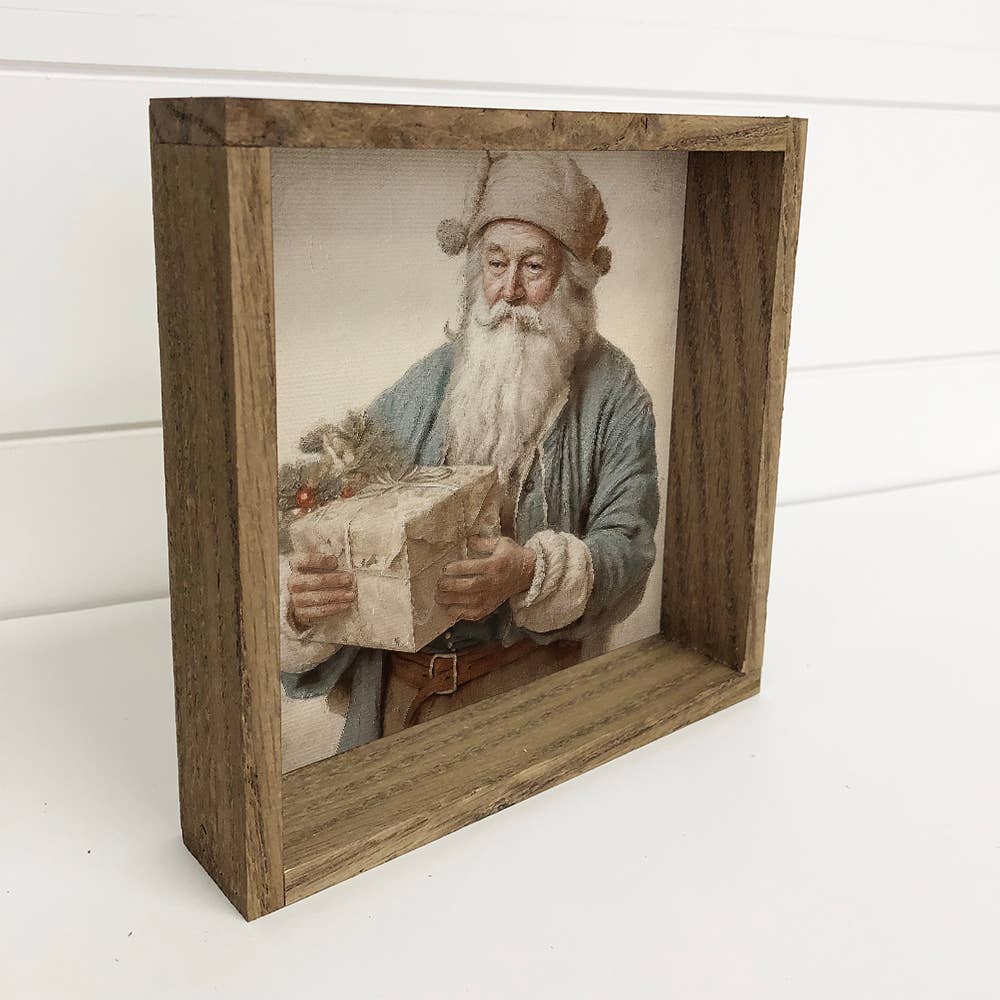 Vintage Old St. Nicholas Santa - Holiday Canvas Art - Framed