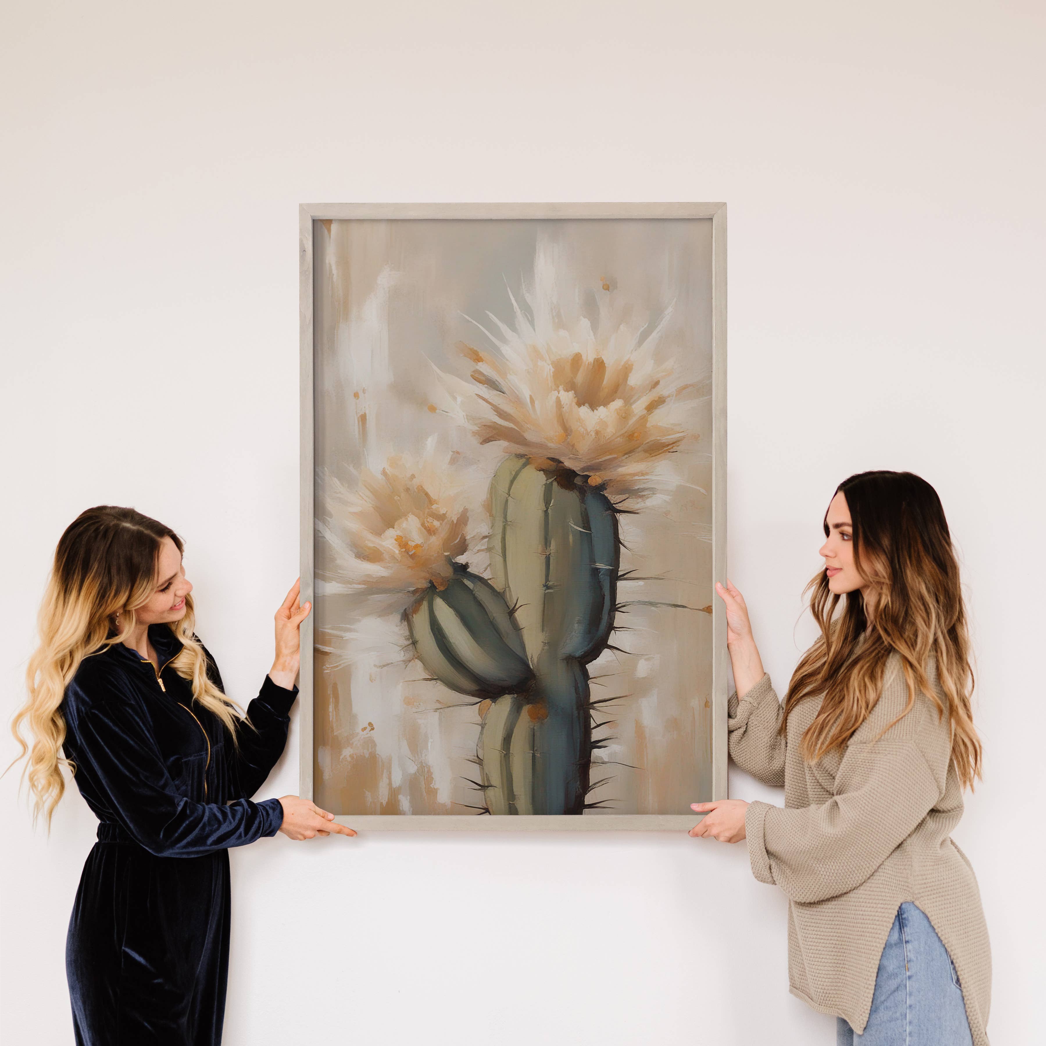 Blooming Saguaro Canvas Art II - Wood Framed Canvas Wall Art