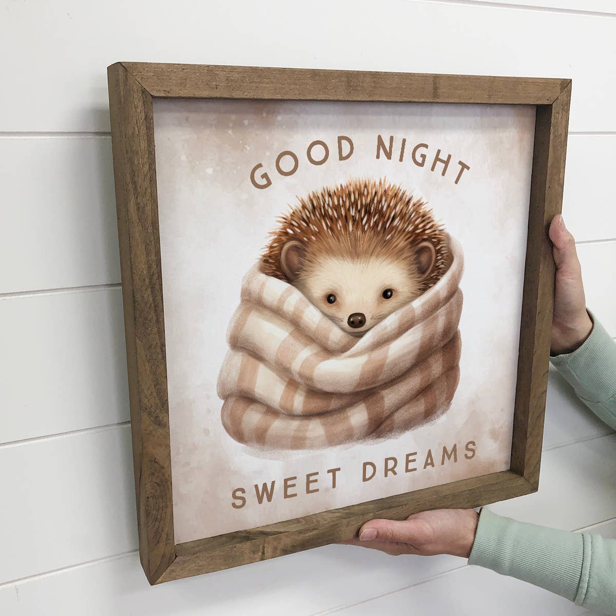 Good Night Hedgehog in Blanket - Cute Animal Nursery Art
