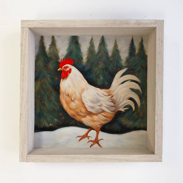 Chicken Pine Trees - Farmhouse Canvas Art - Farm Animal Art